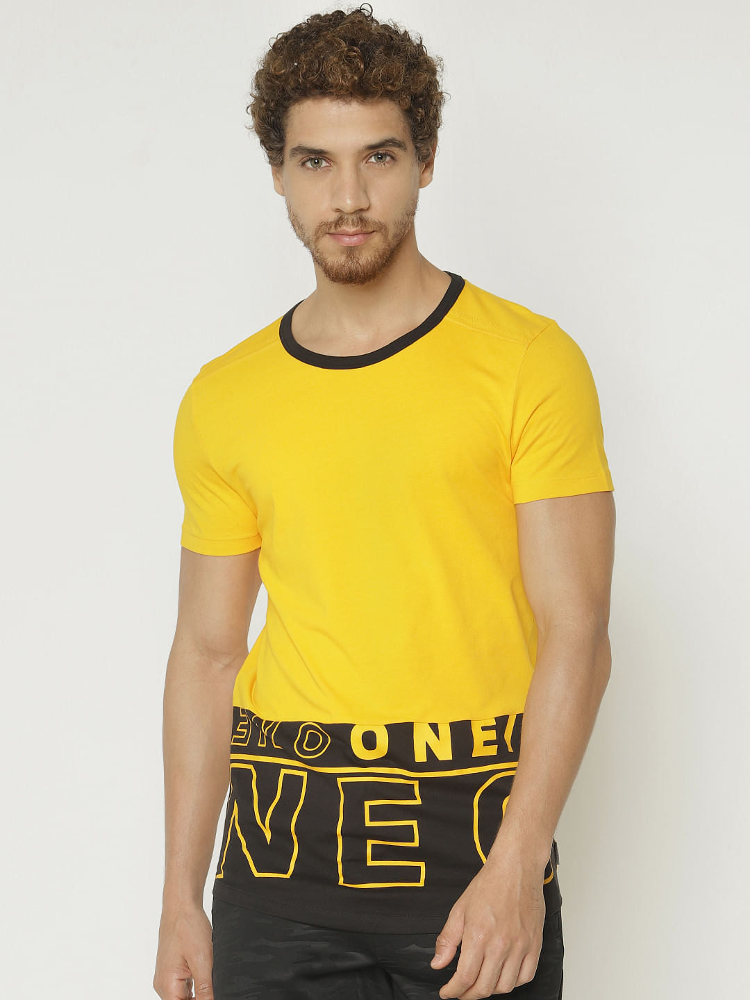 Yellow Printed Crew Neck T-Shirt - S