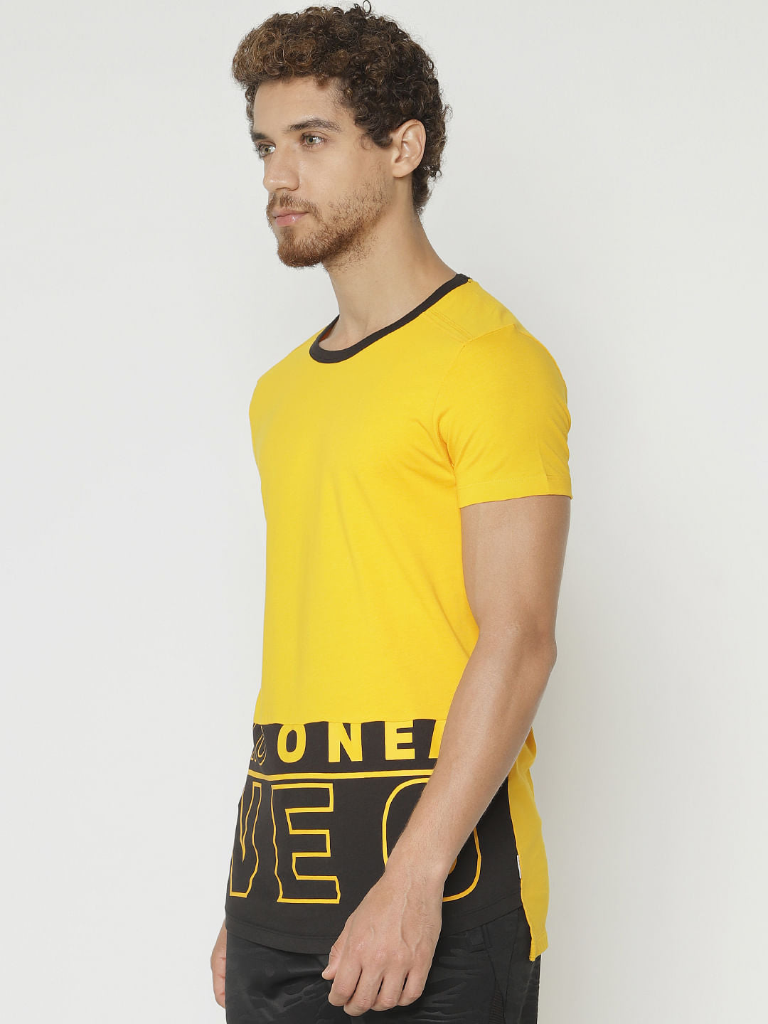 Yellow Printed Crew Neck T-Shirt