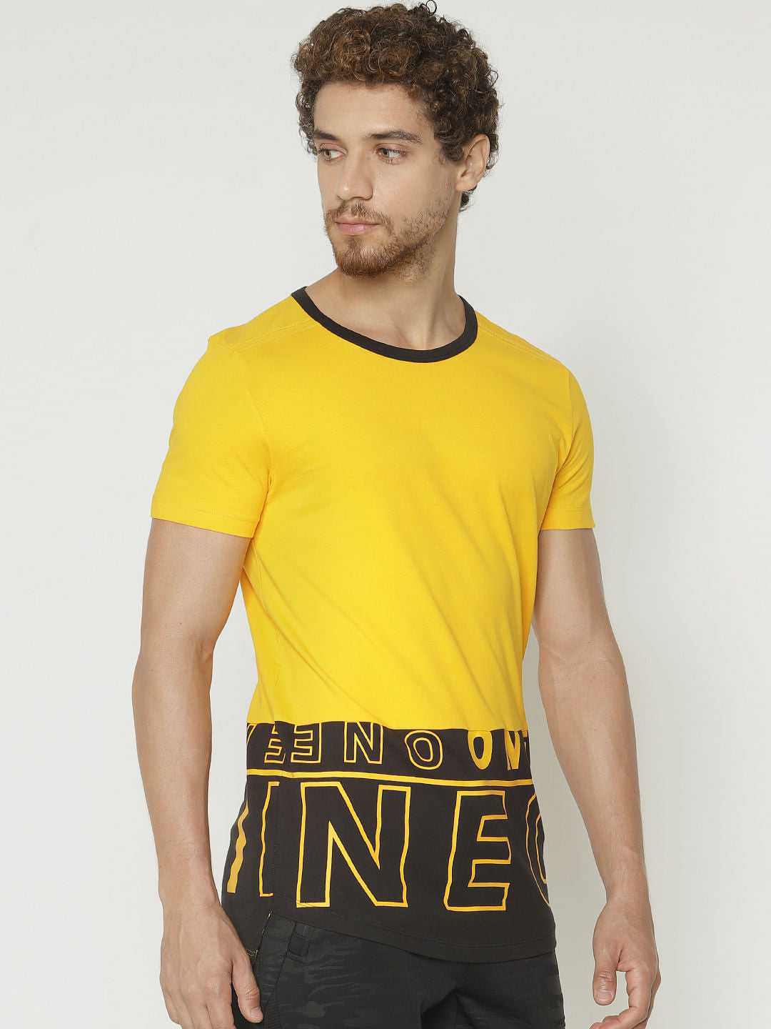 Yellow Printed Crew Neck T-Shirt