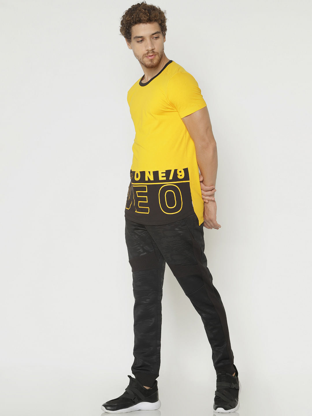 Yellow Printed Crew Neck T-Shirt