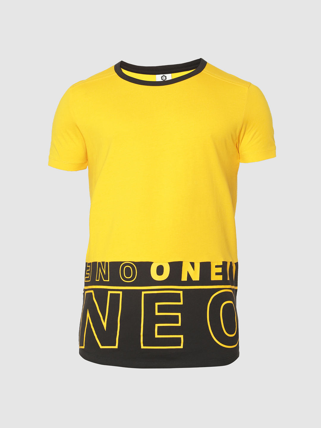 Yellow Printed Crew Neck T-Shirt