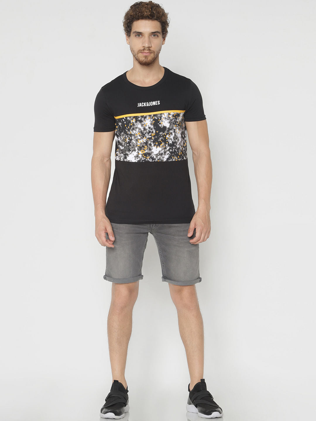 Black Graphic Print Crew Neck T-Shirt