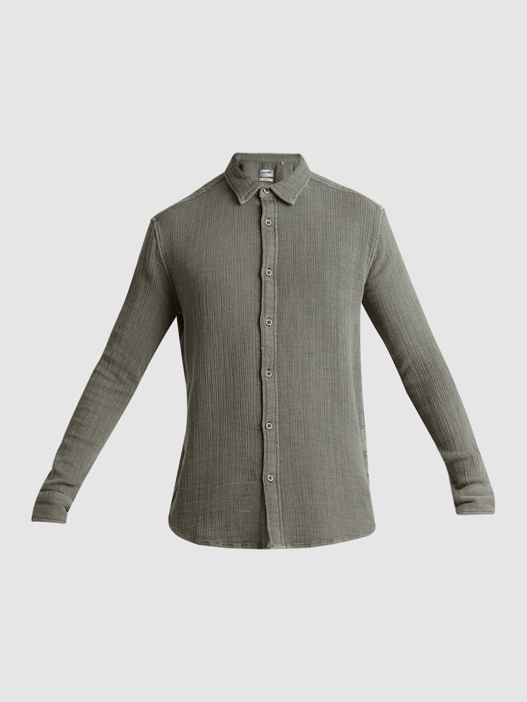 Men Ivy Green Textured Cotton Regular Fit Casual Shirt