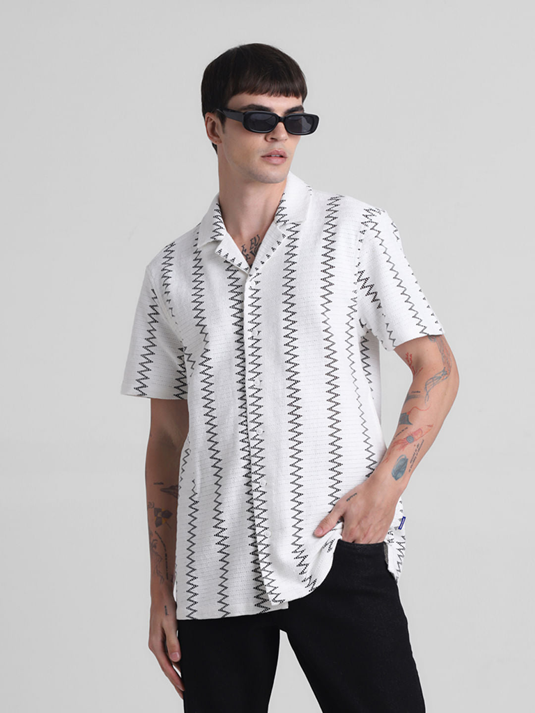 White Textured Crinkled Weave Shirt - S