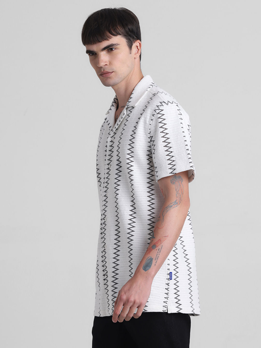White Textured Crinkled Weave Shirt