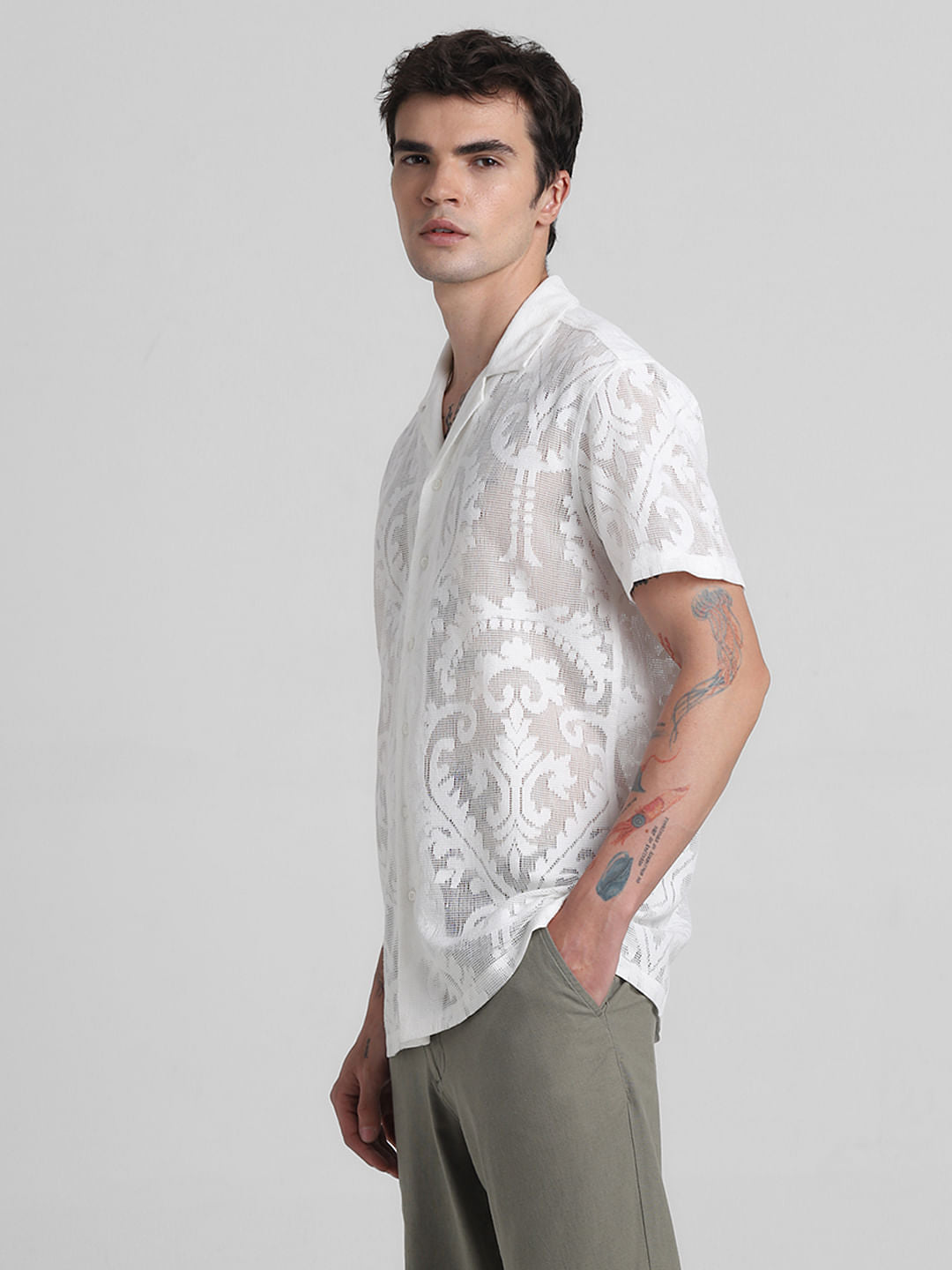 White Jacquard Sheer Shirt