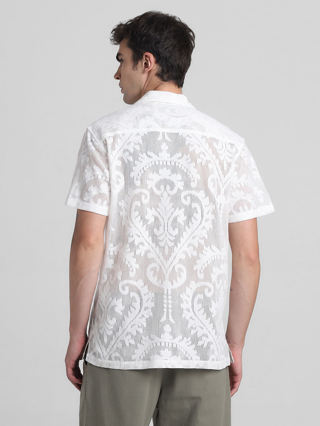 White Jacquard Sheer Shirt