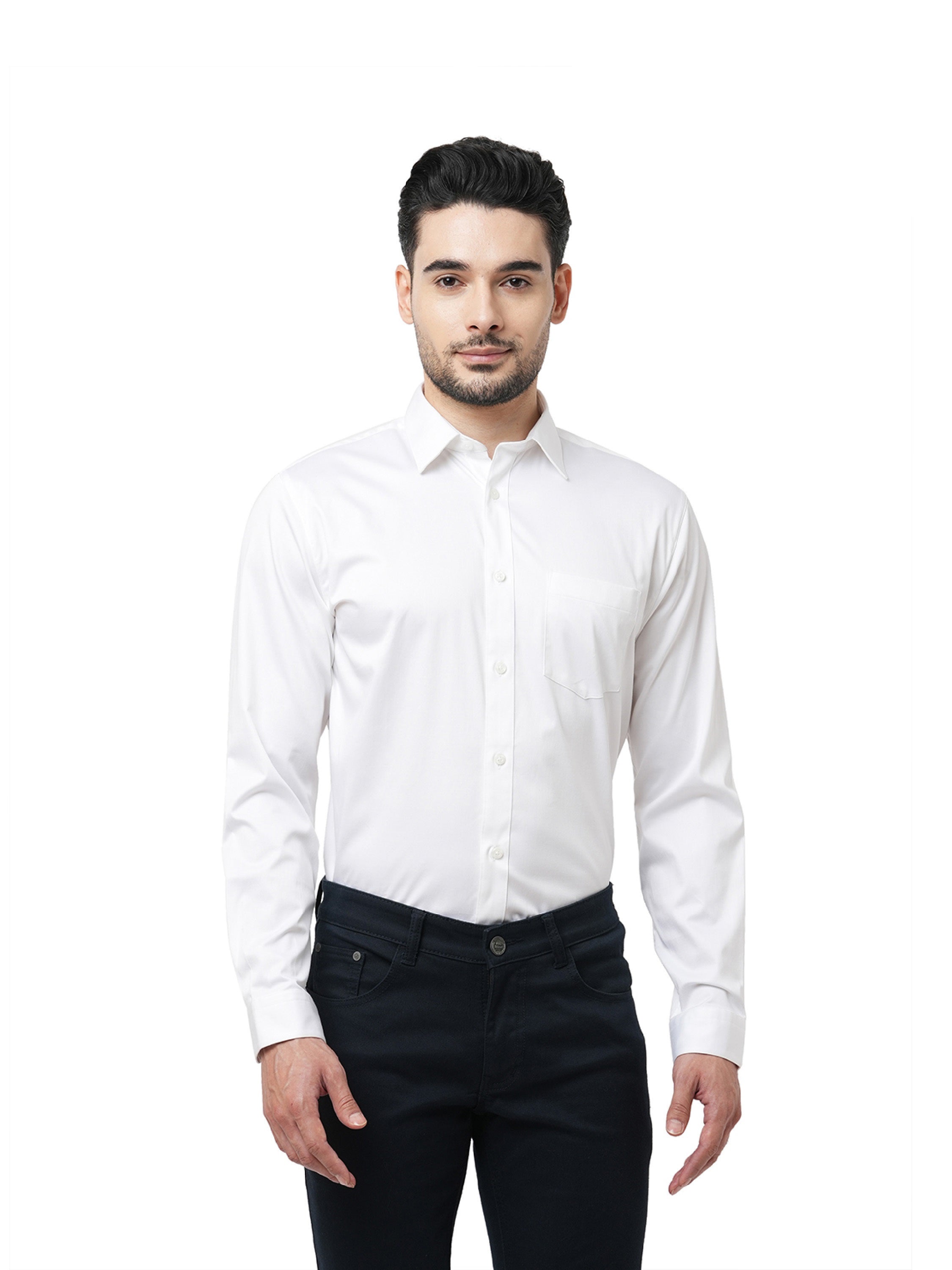 White Cotton-Stretch Formal Shirt