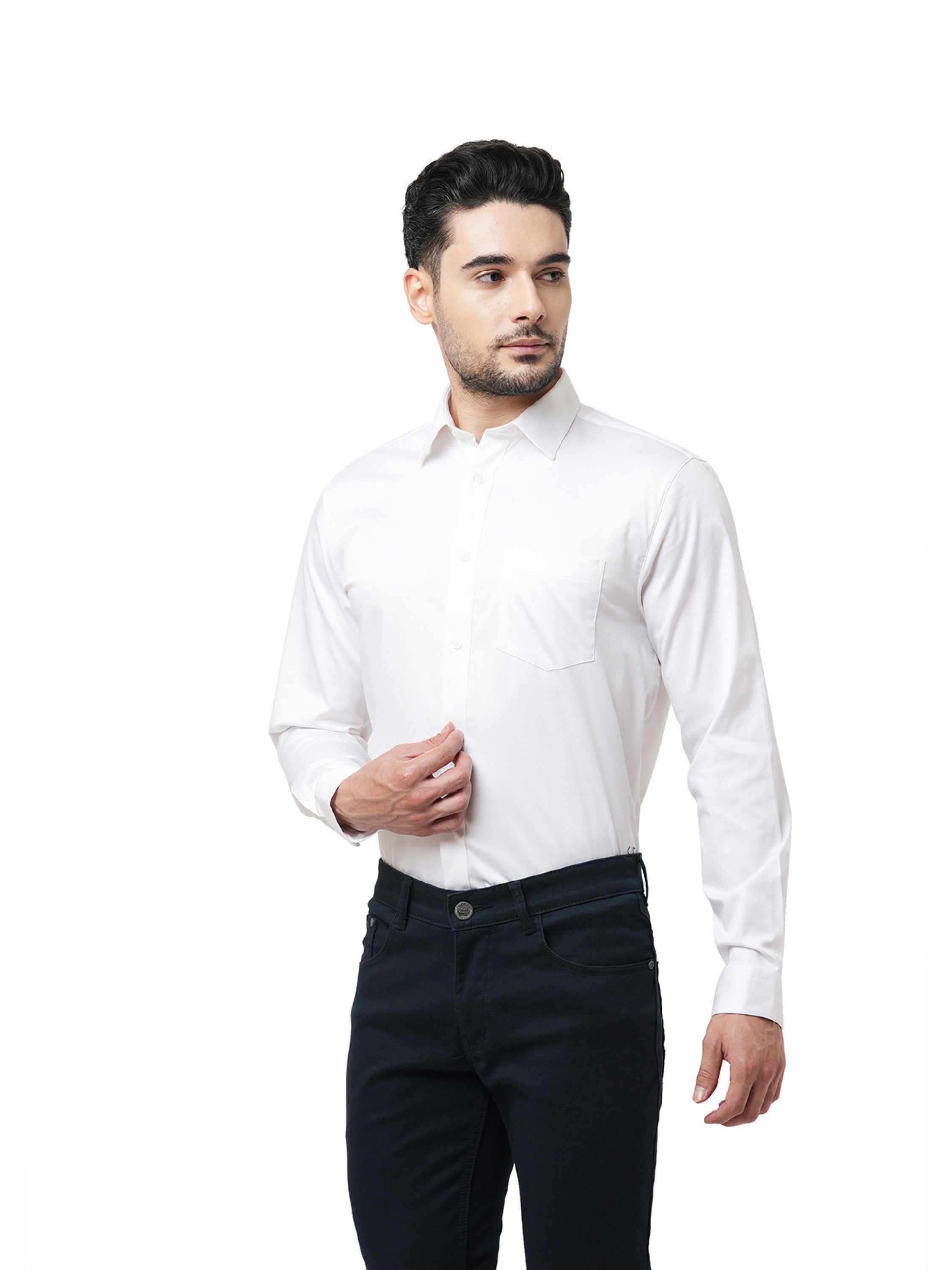 White Cotton-Stretch Formal Shirt