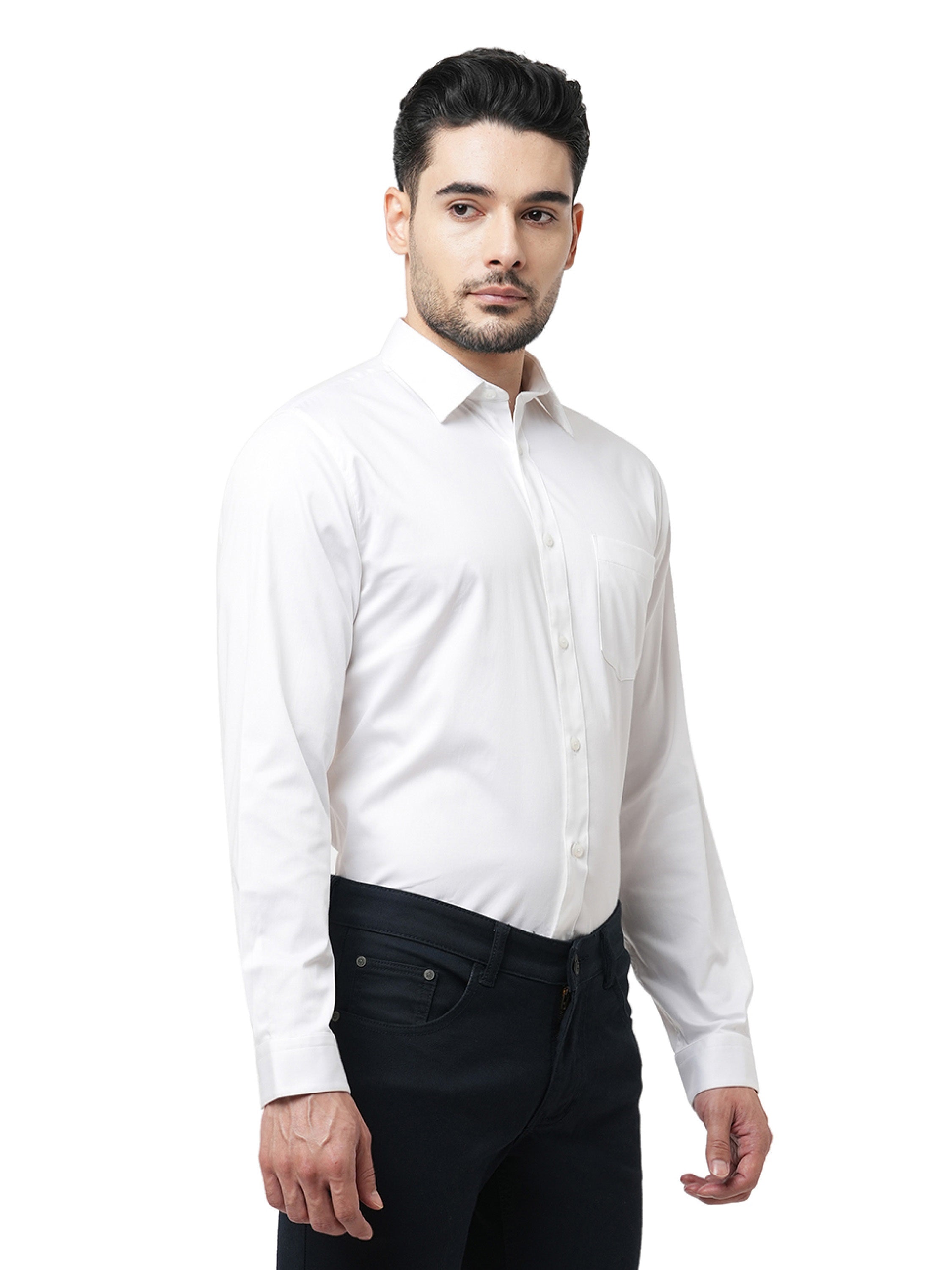 White Cotton-Stretch Formal Shirt