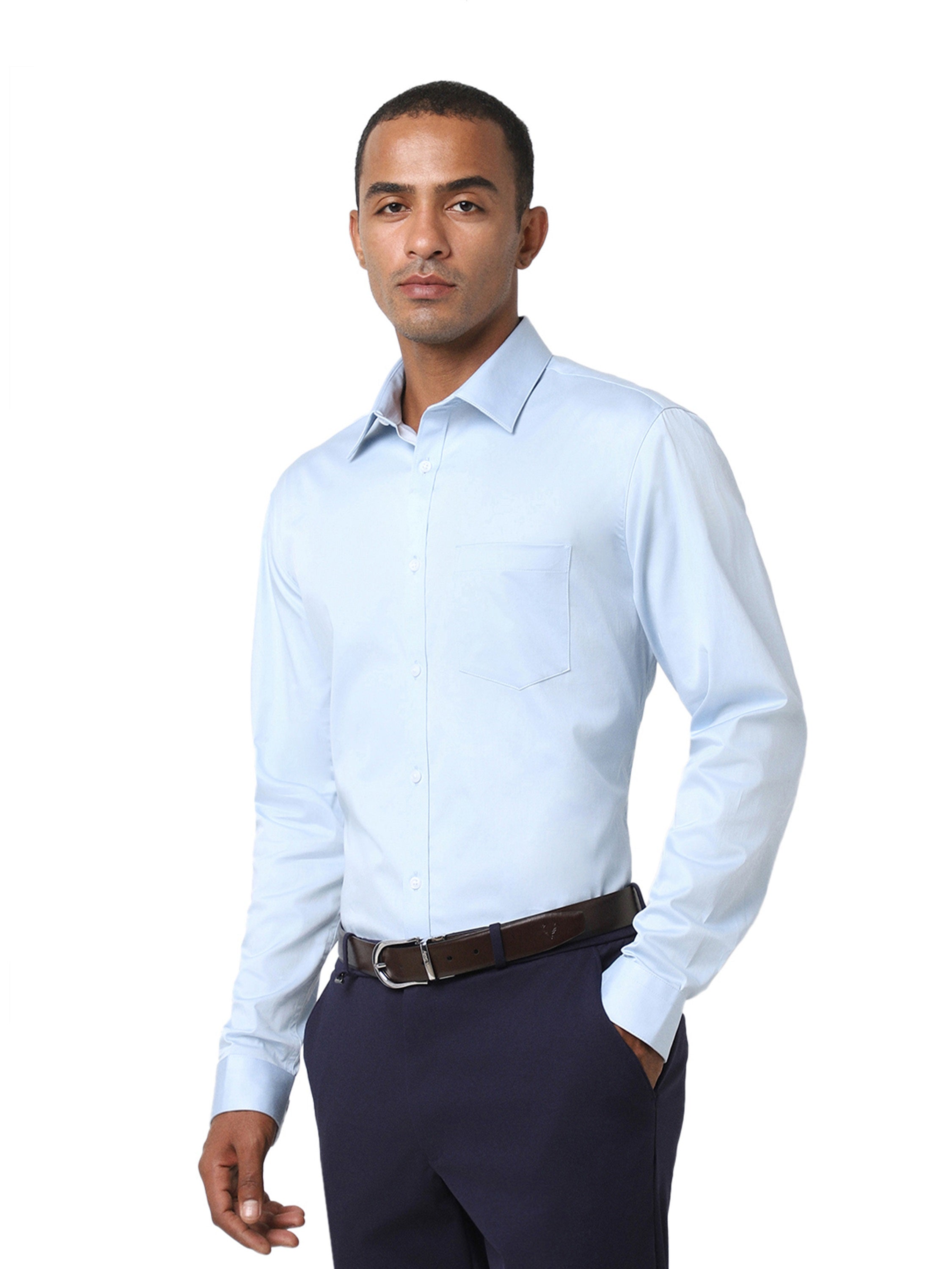 Blue Cotton-Stretch Formal Shirt