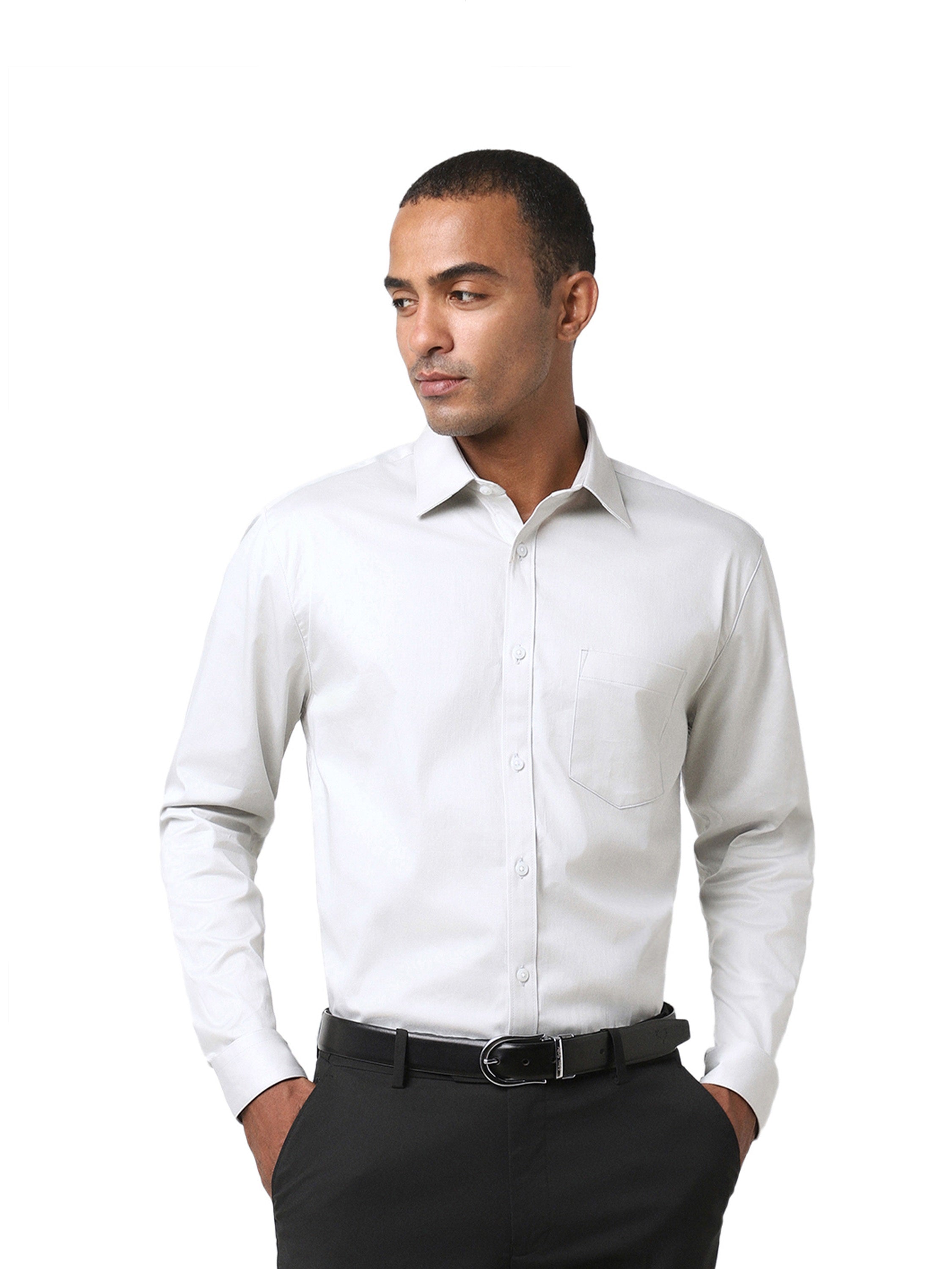 Light Grey Cotton-Stretch Formal Shirt