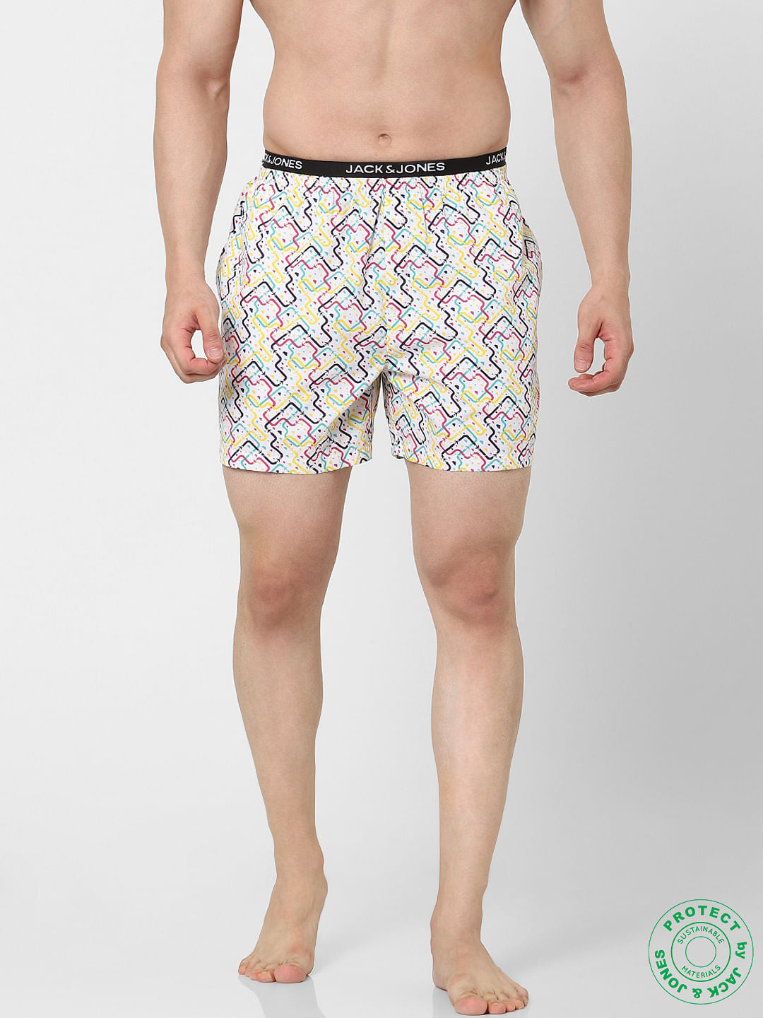White Abstract Print Boxers - S