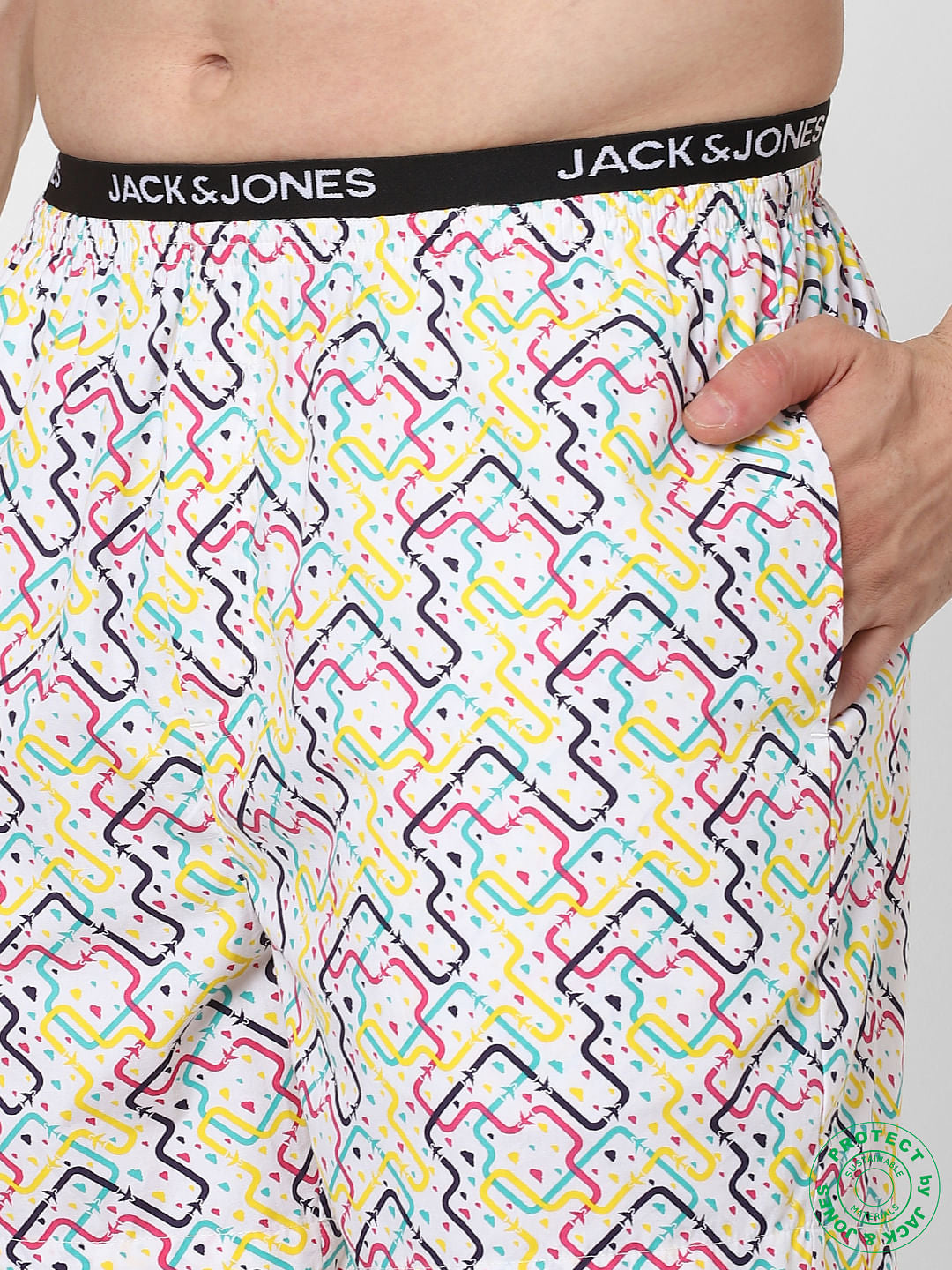 White Abstract Print Boxers