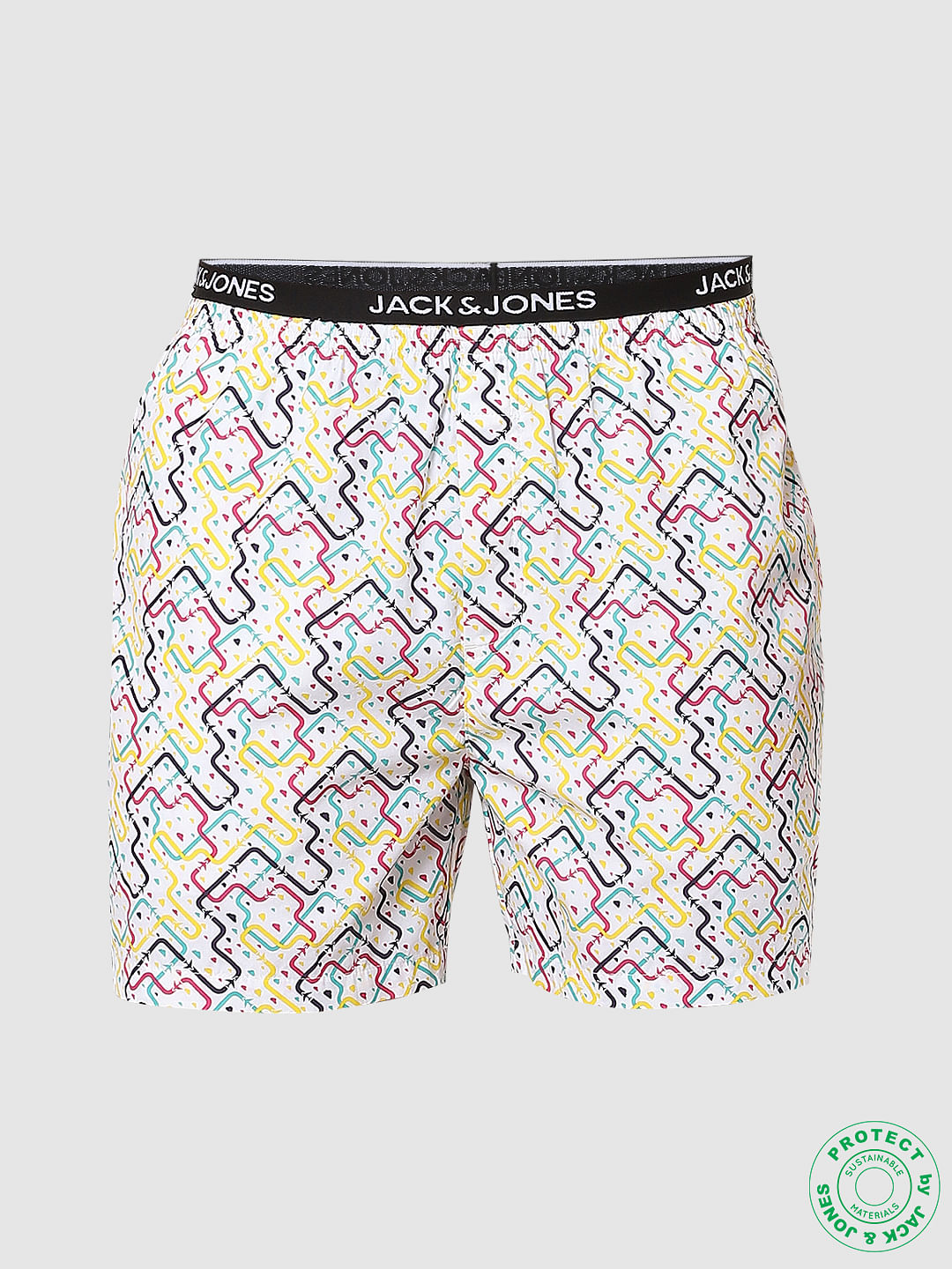 White Abstract Print Boxers