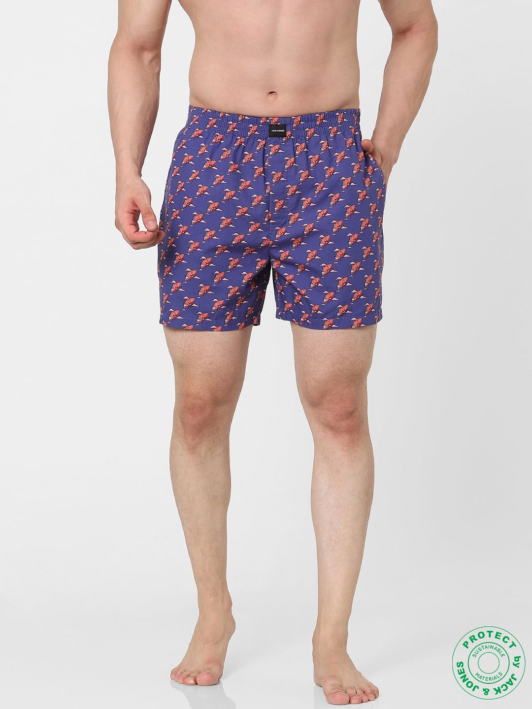 Blue Spaceship Print Boxers - S