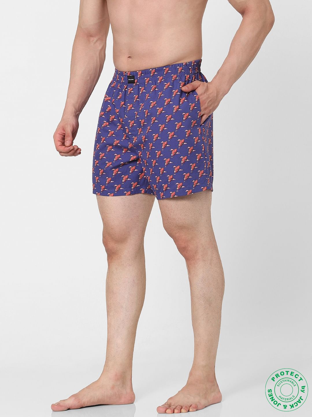 Blue Spaceship Print Boxers