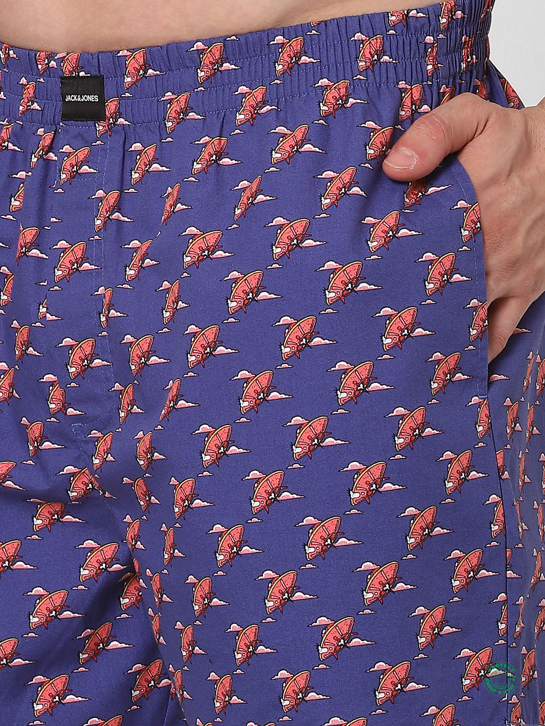 Blue Spaceship Print Boxers