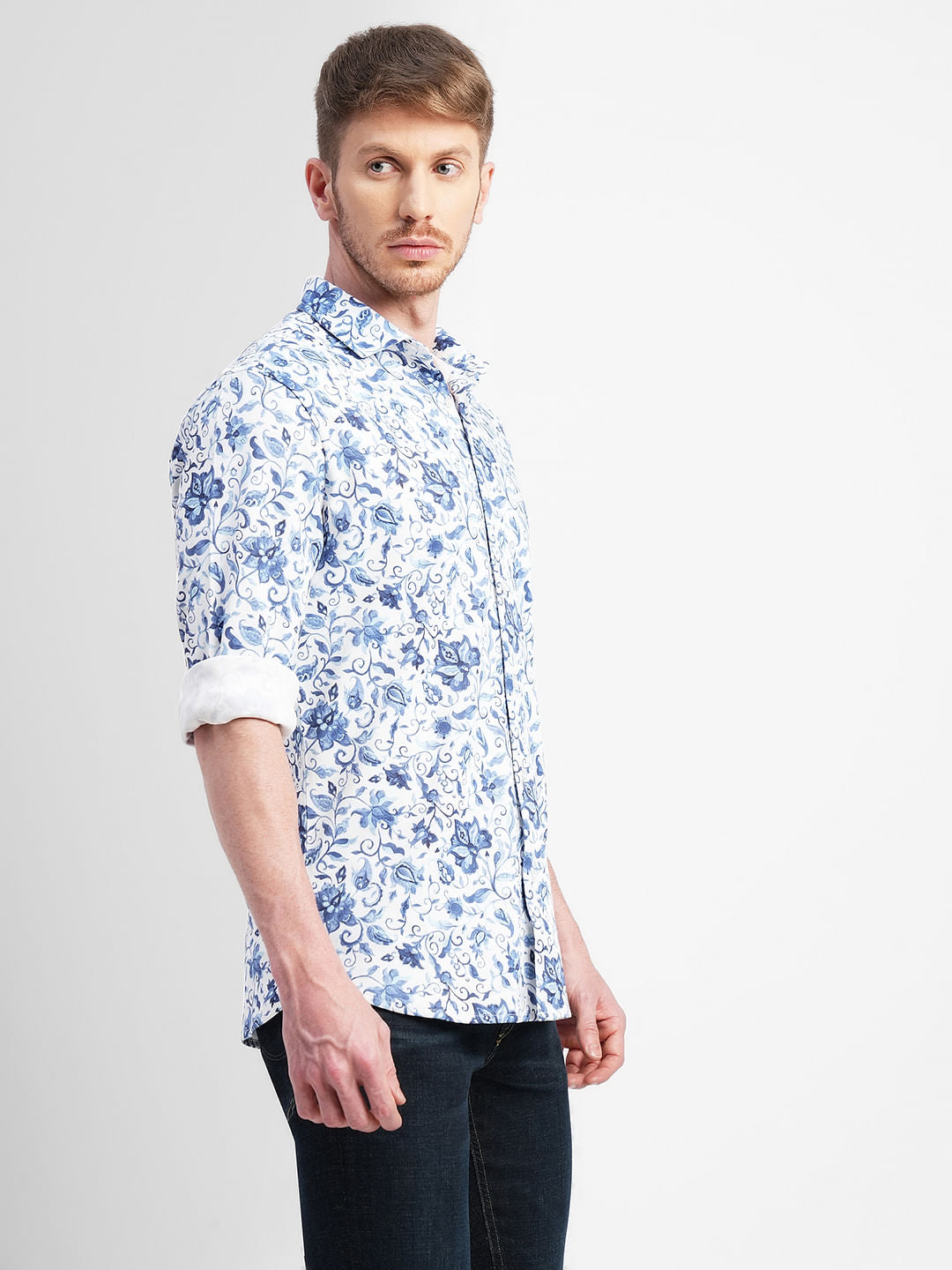 Blue Floral Full Sleeves Shirt