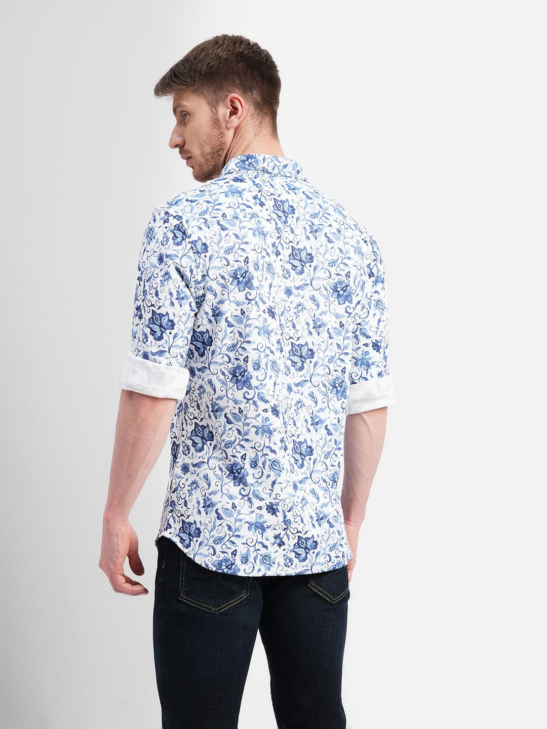 Blue Floral Full Sleeves Shirt