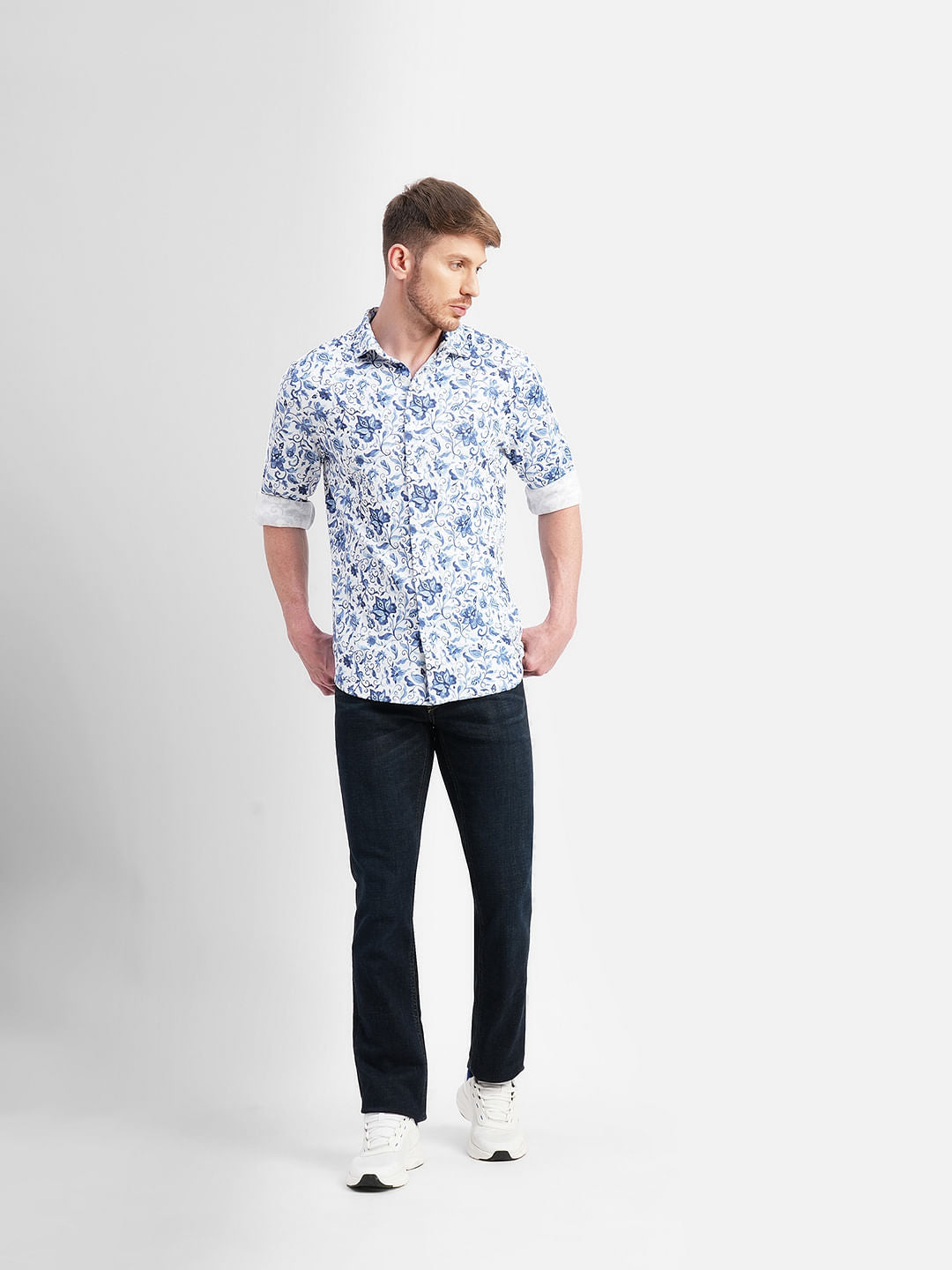 Blue Floral Full Sleeves Shirt