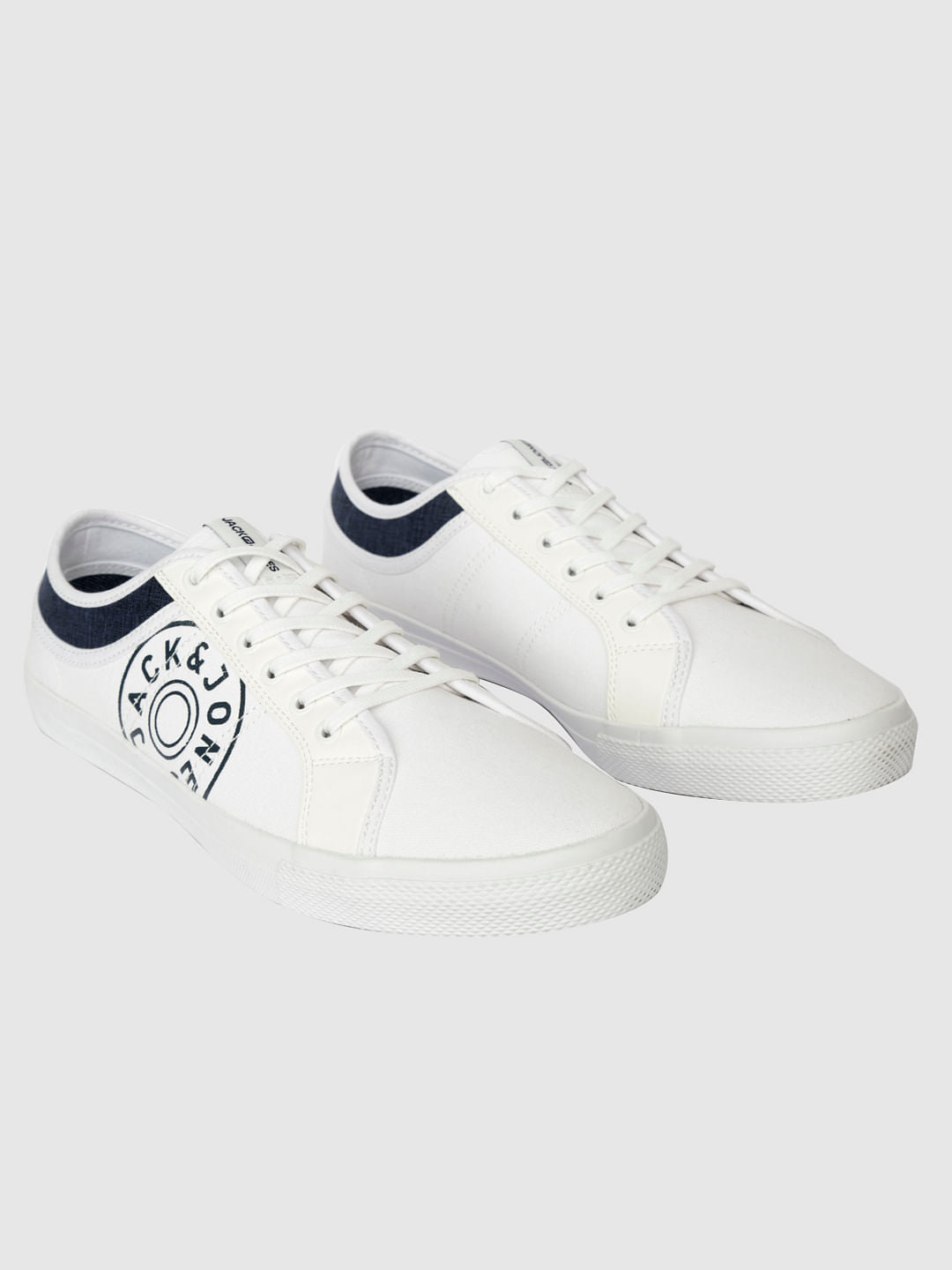 White Canvas Print Pu Sneakers - 6