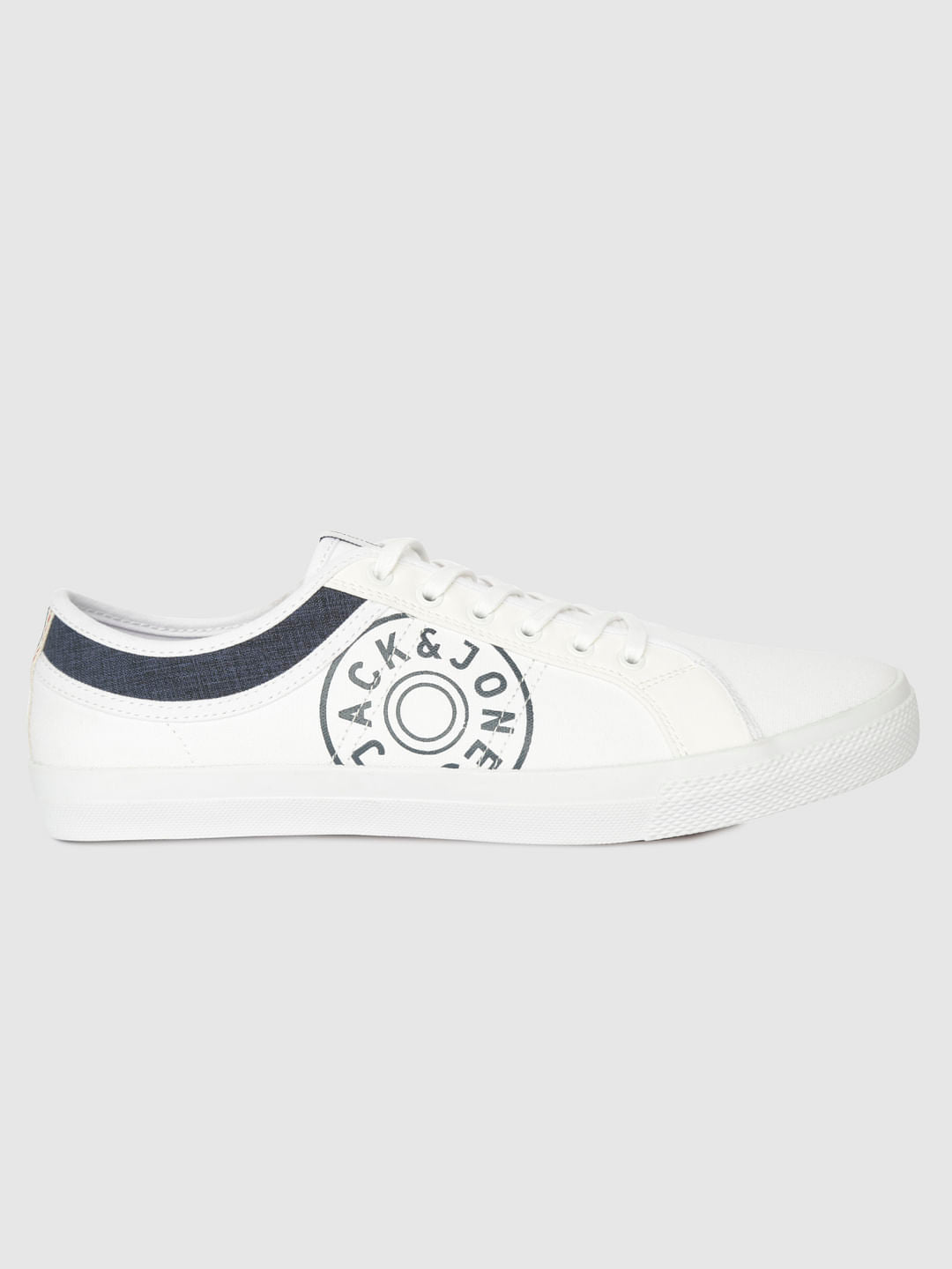 White Canvas Print Pu Sneakers