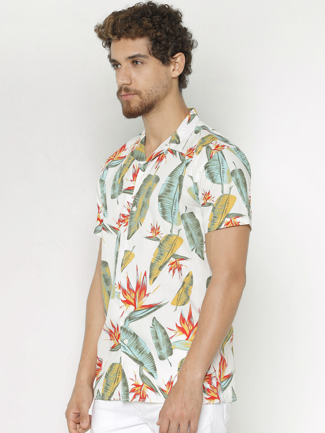 White All Over Print Short Sleeves Shirt