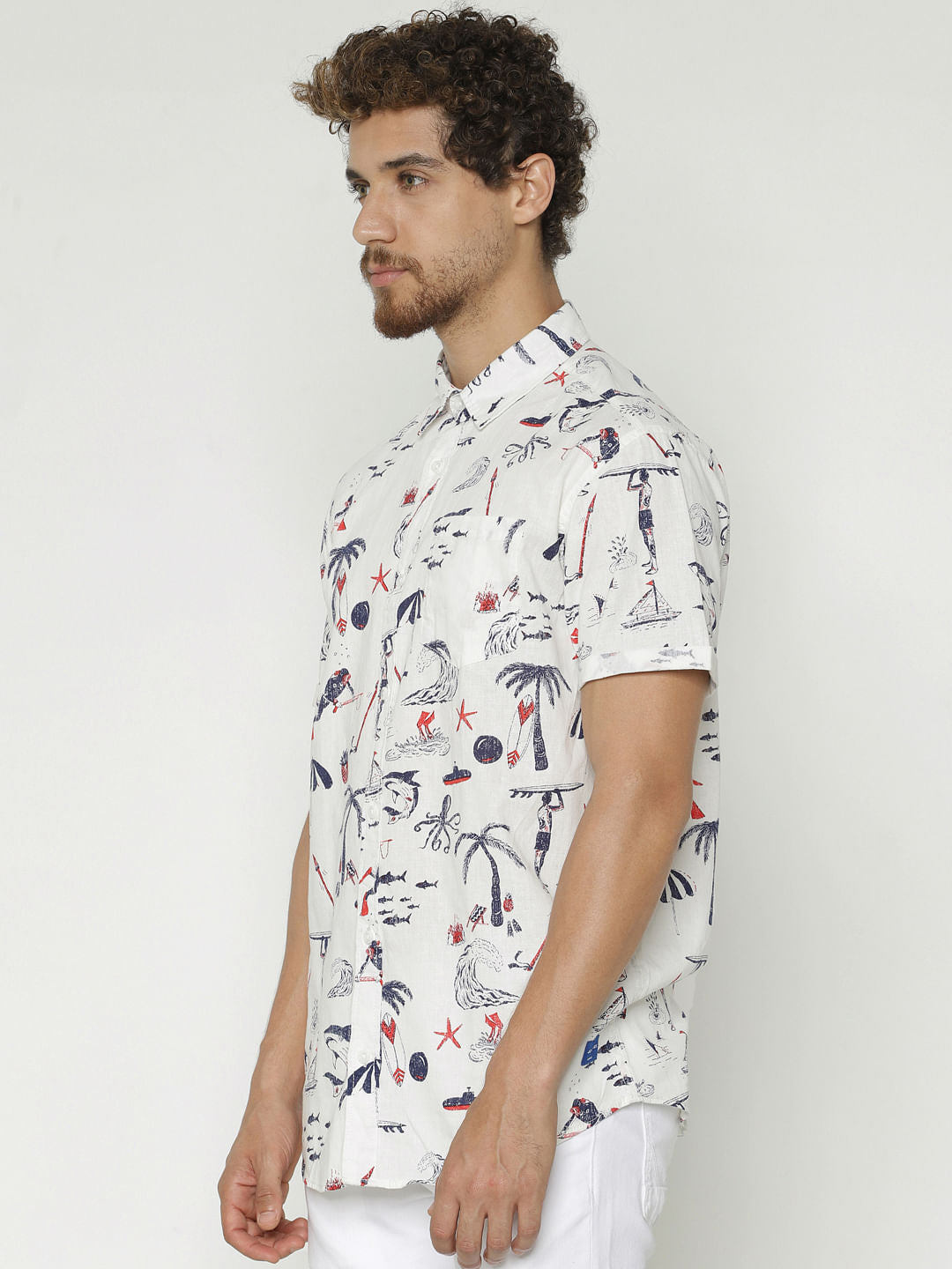 White All Over Print Short Sleeves Shirt