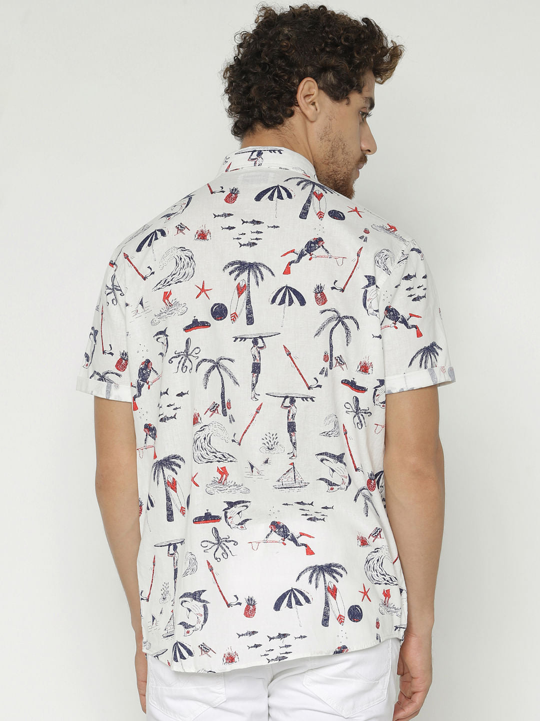 White All Over Print Short Sleeves Shirt