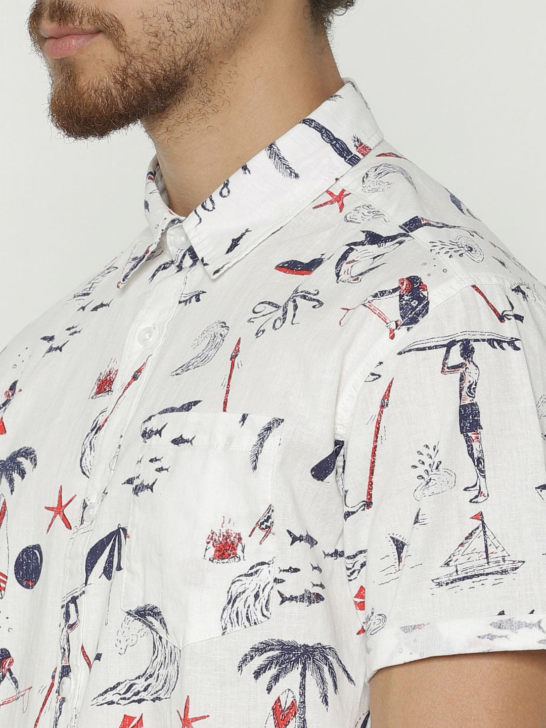 White All Over Print Short Sleeves Shirt