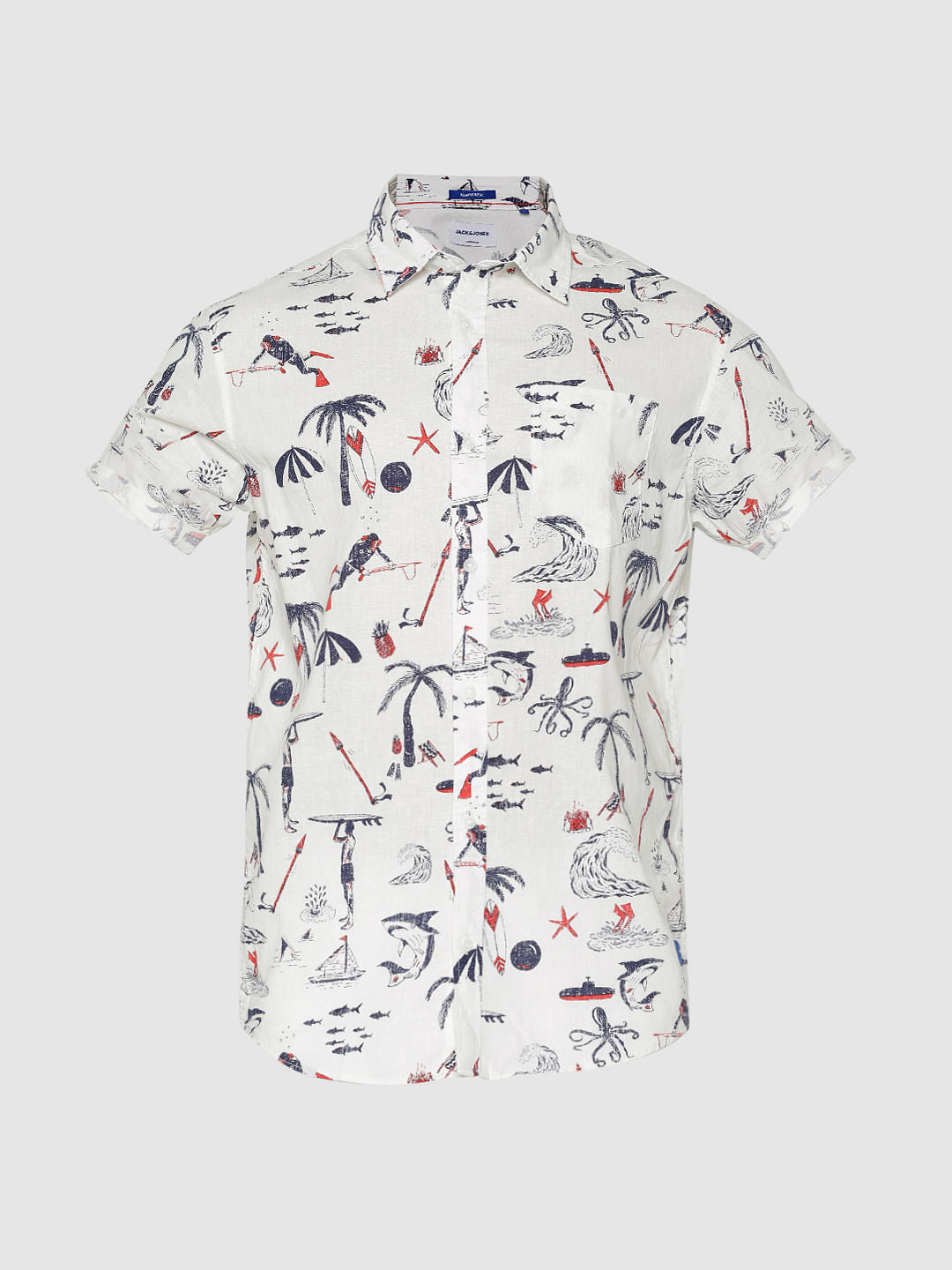 White All Over Print Short Sleeves Shirt