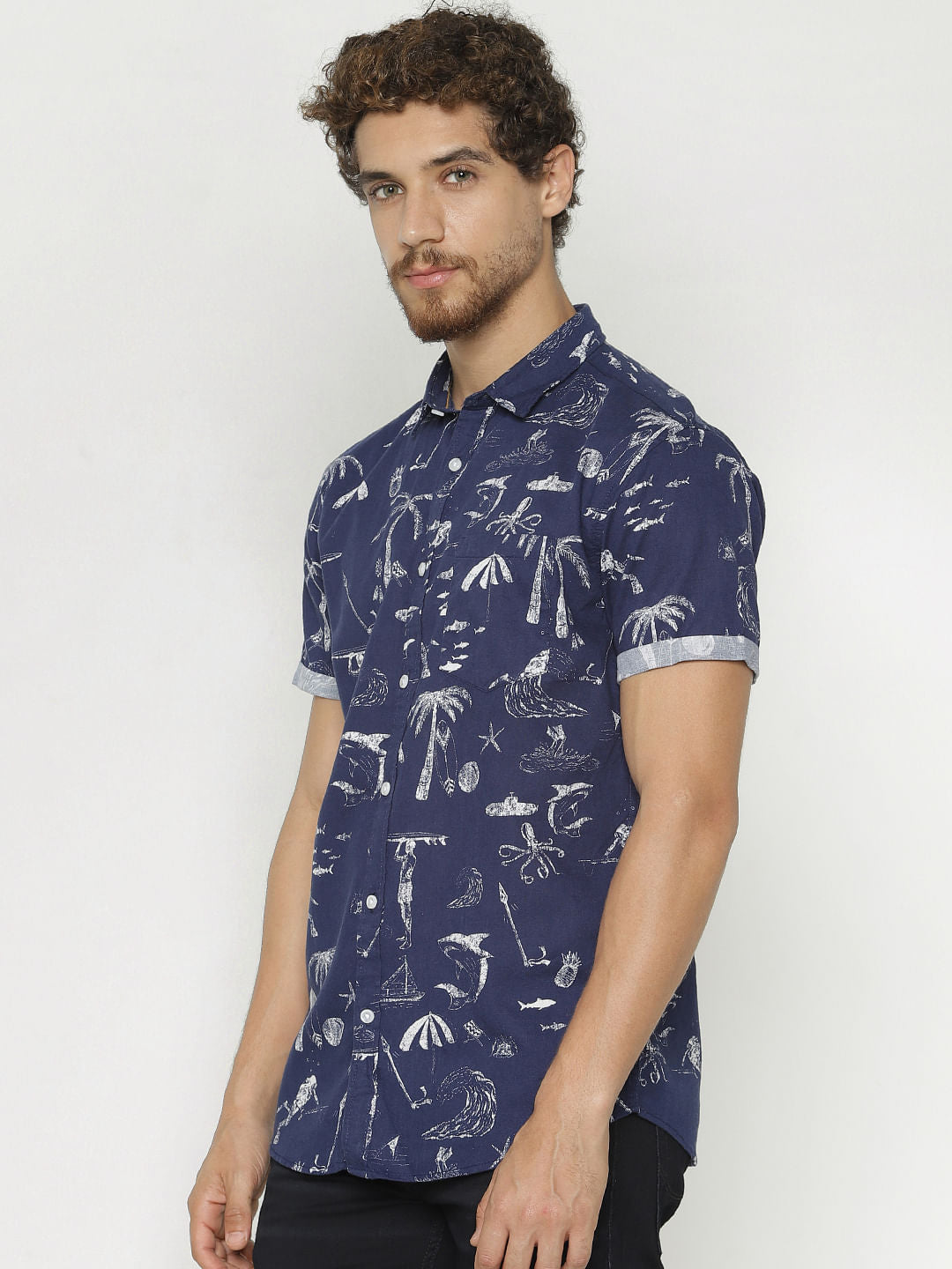 Blue All Over Print Short Sleeves Shirt