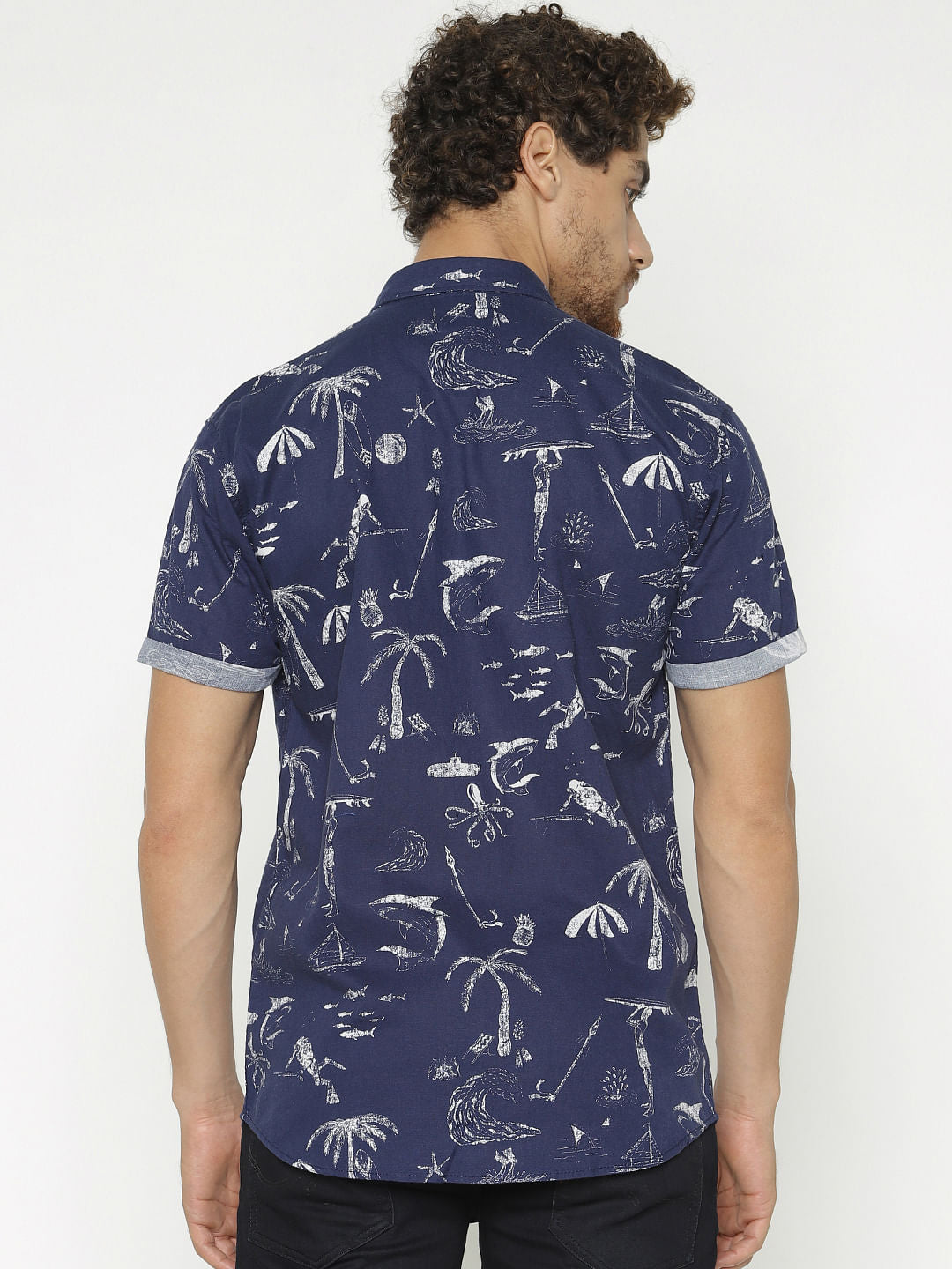 Blue All Over Print Short Sleeves Shirt