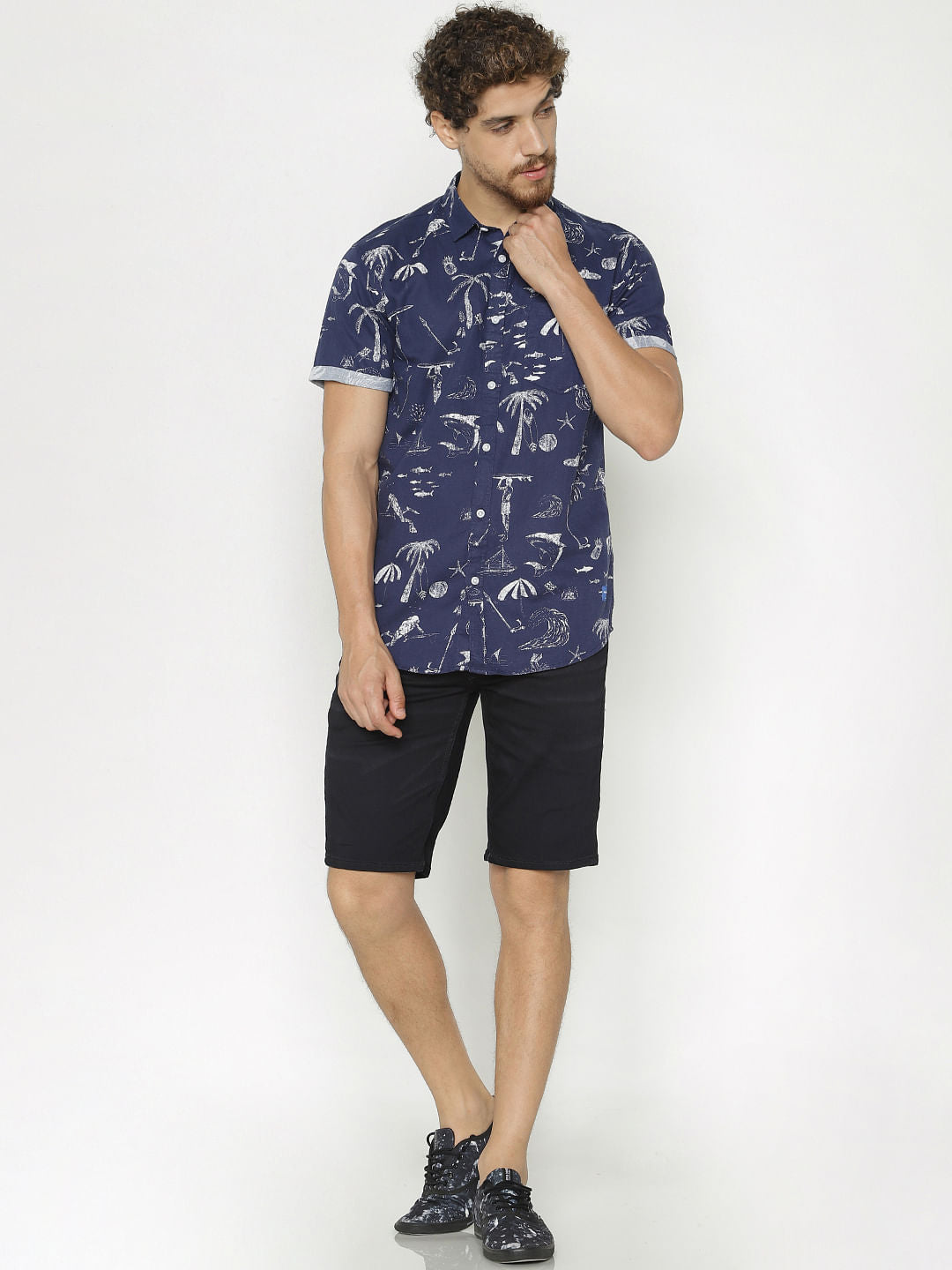 Blue All Over Print Short Sleeves Shirt