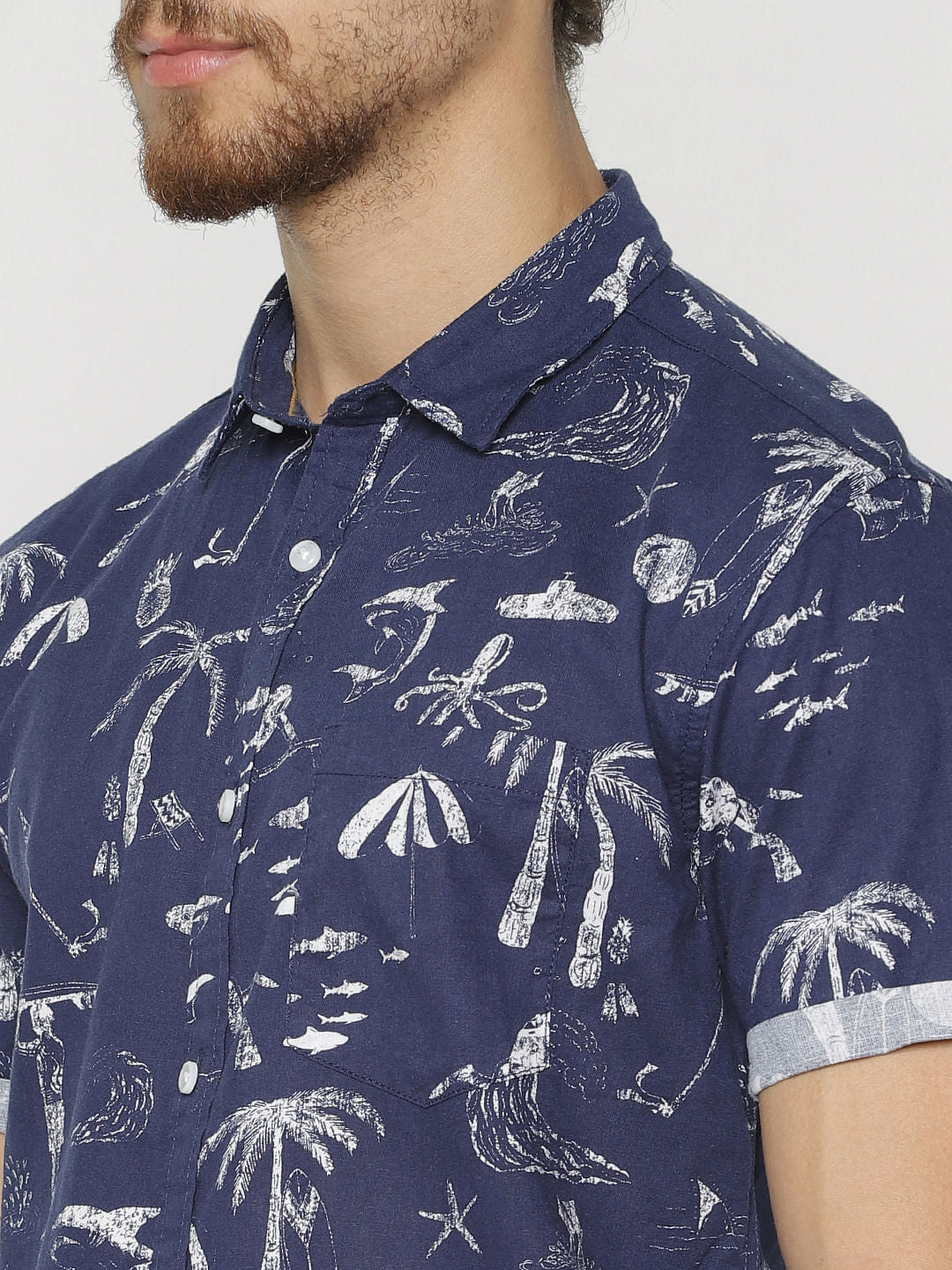 Blue All Over Print Short Sleeves Shirt