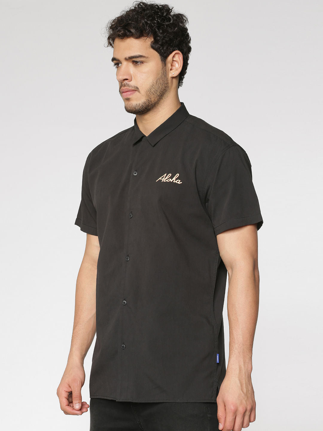 Black Back Graphic Print Short Sleeves Shirt