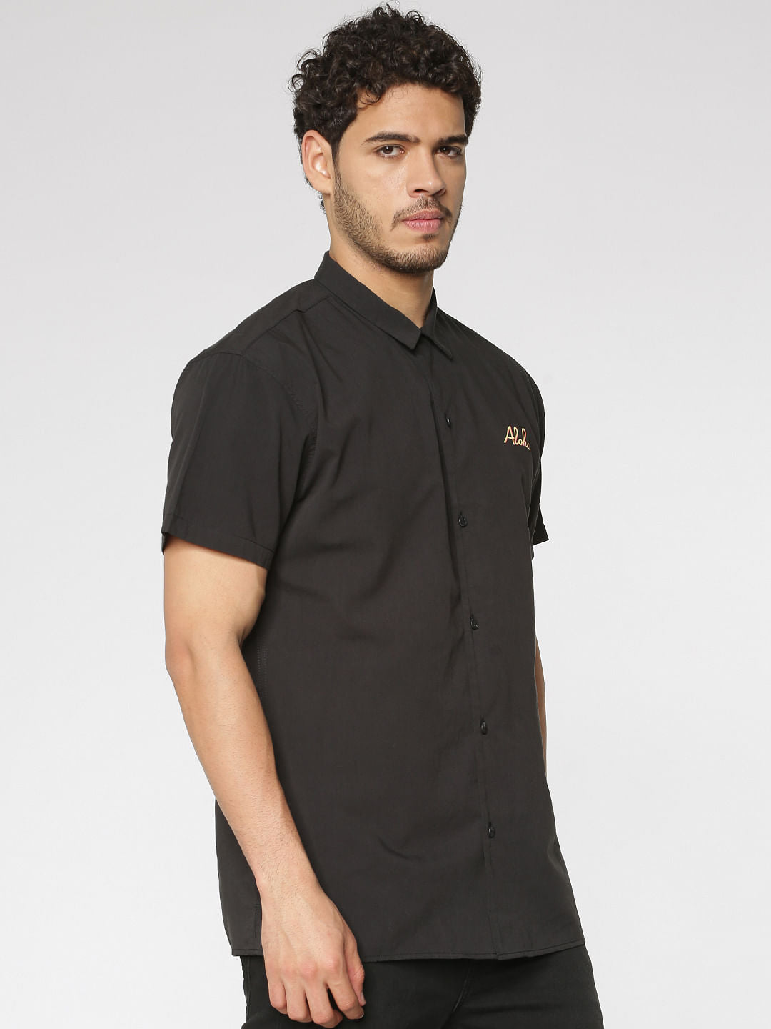 Black Back Graphic Print Short Sleeves Shirt