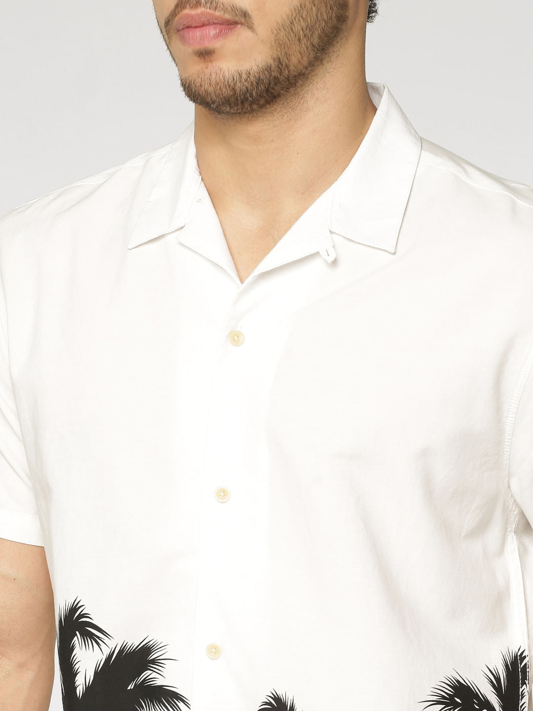 White Palm Tree Print Short Sleeves Shirt