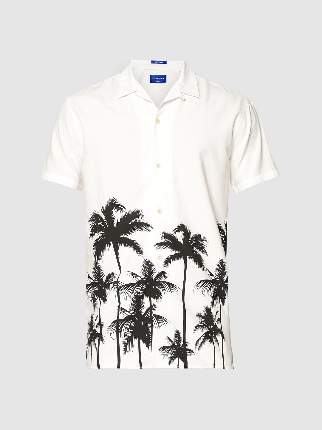 White Palm Tree Print Short Sleeves Shirt