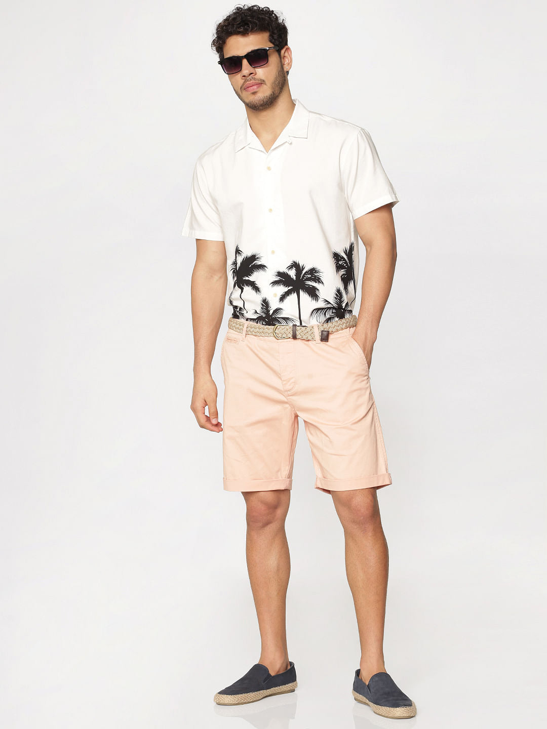 White Palm Tree Print Short Sleeves Shirt