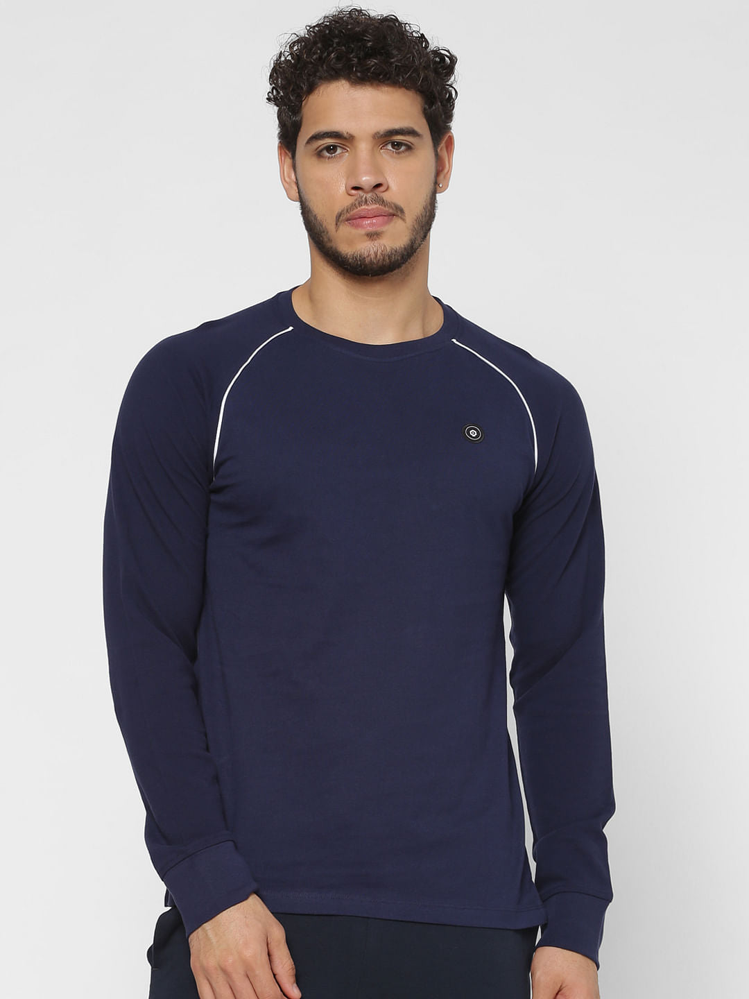 Blue Crew Neck Full Sleeves T-Shirt - S