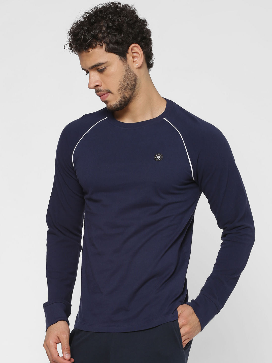 Blue Crew Neck Full Sleeves T-Shirt