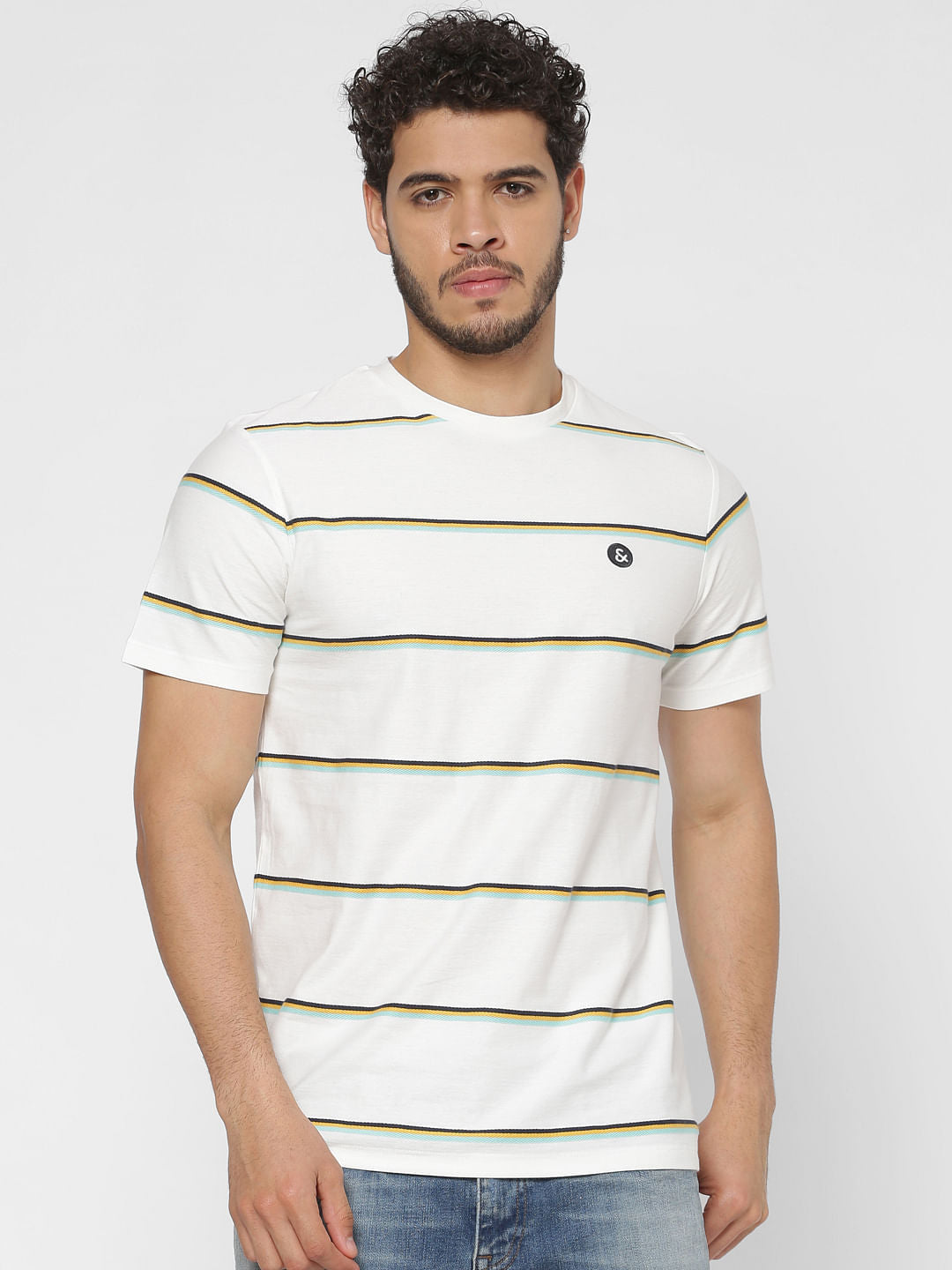 White Striped Crew Neck T-Shirt - S