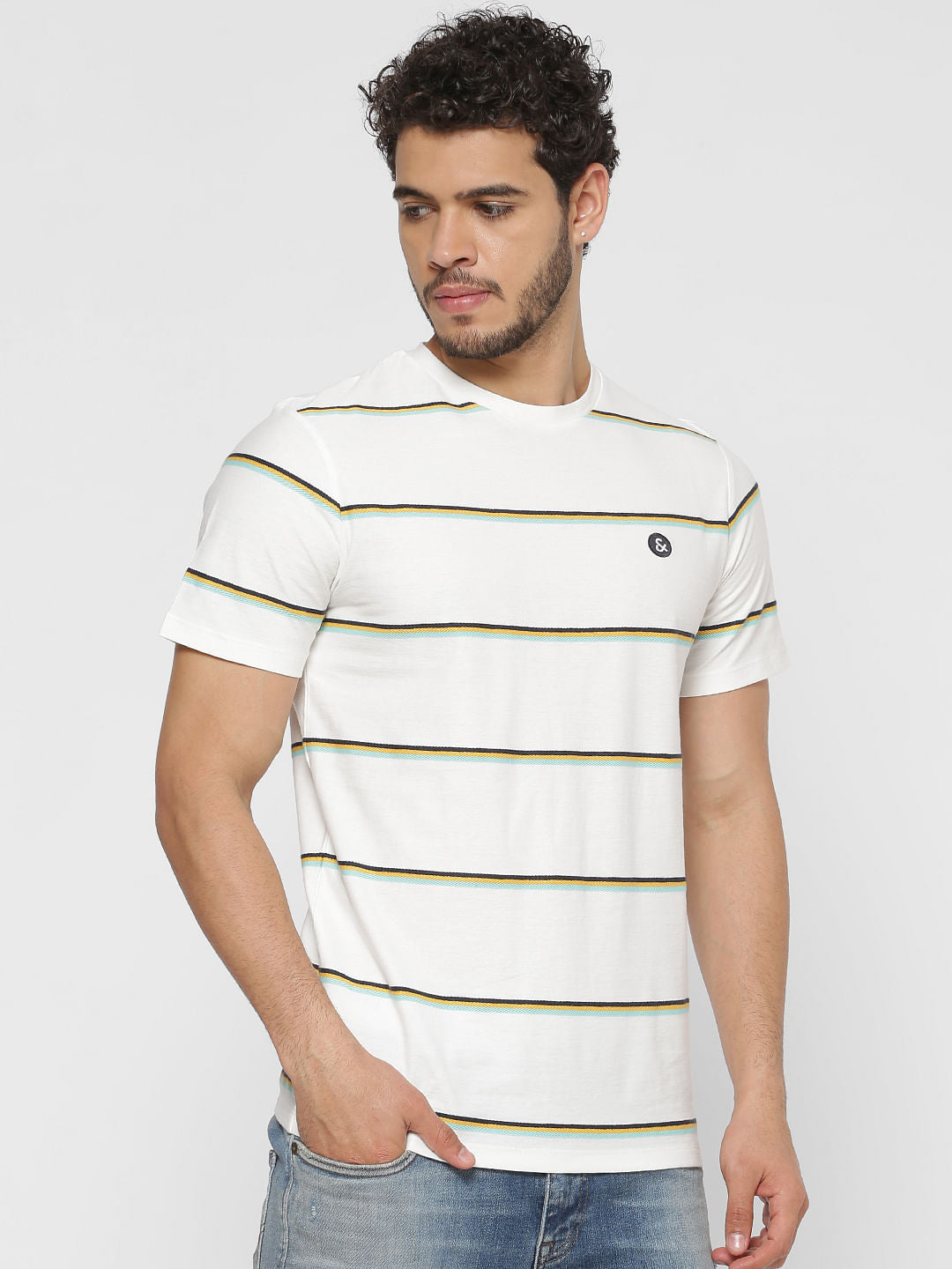 White Striped Crew Neck T-Shirt