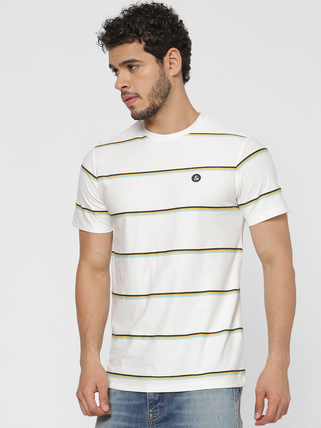 White Striped Crew Neck T-Shirt