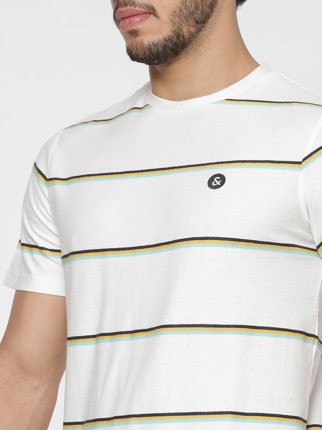 White Striped Crew Neck T-Shirt