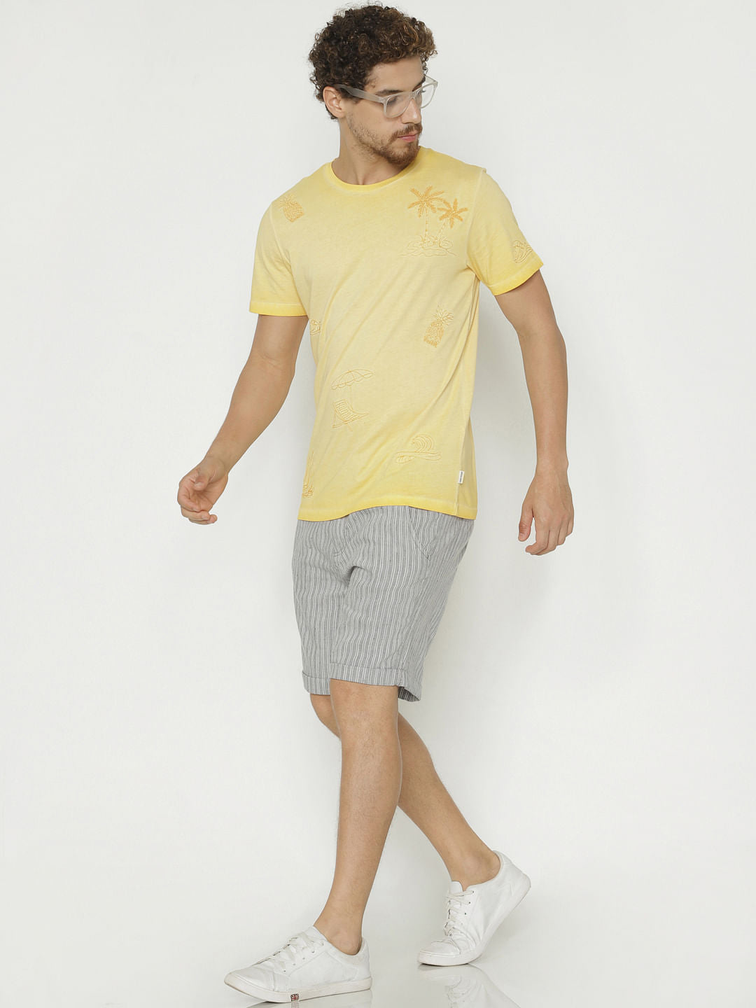 Yellow Printed Crew Neck T-Shirt