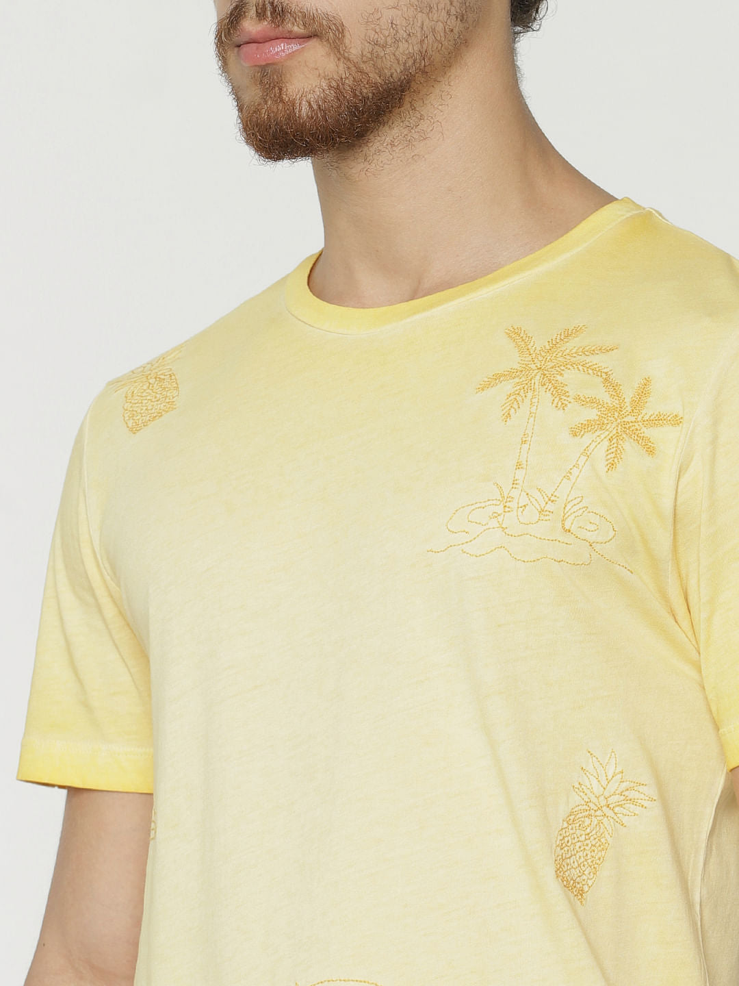 Yellow Printed Crew Neck T-Shirt