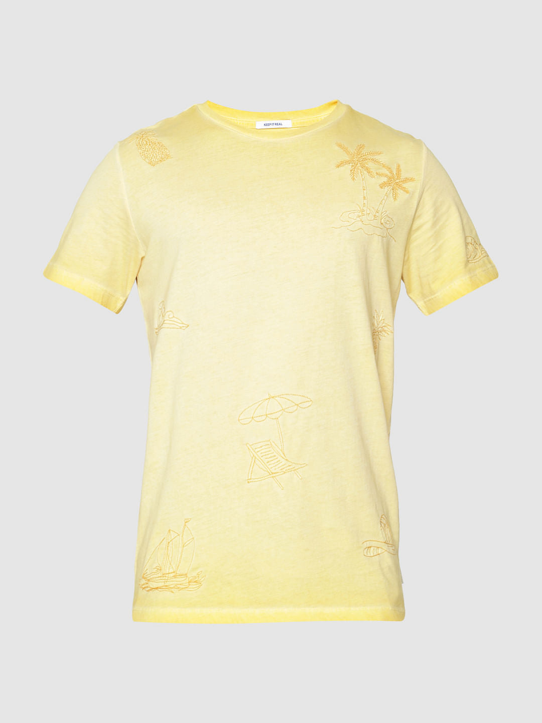 Yellow Printed Crew Neck T-Shirt